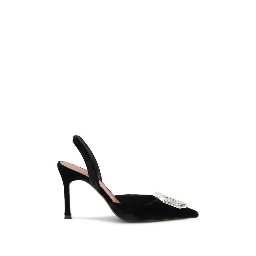 Amina Muaddi Black Calf Leather Bos Taurus High Heel Pumps | Regal Royce