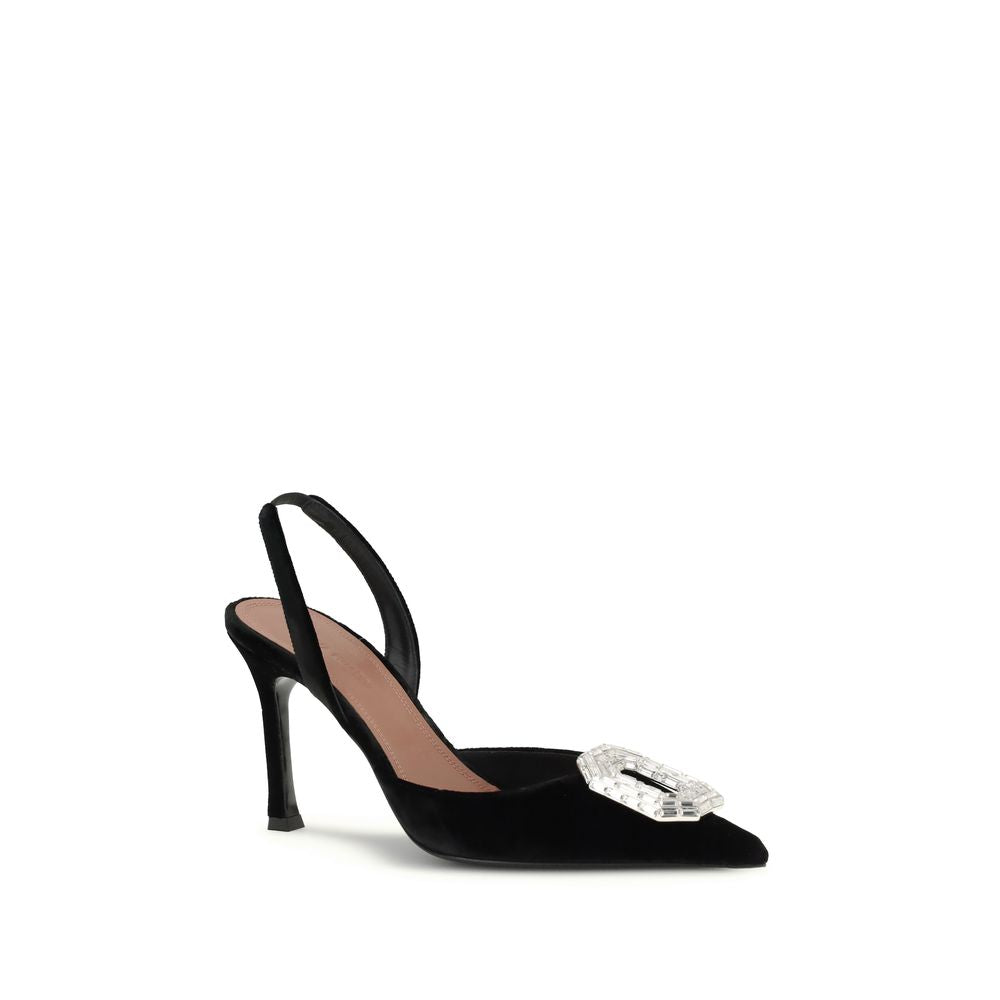 Amina Muaddi Black Calf Leather Bos Taurus High Heel Pumps | Regal Royce