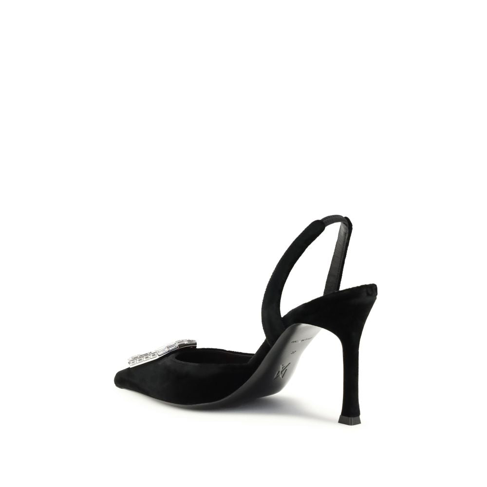 Amina Muaddi Black Calf Leather Bos Taurus High Heel Pumps | Regal Royce