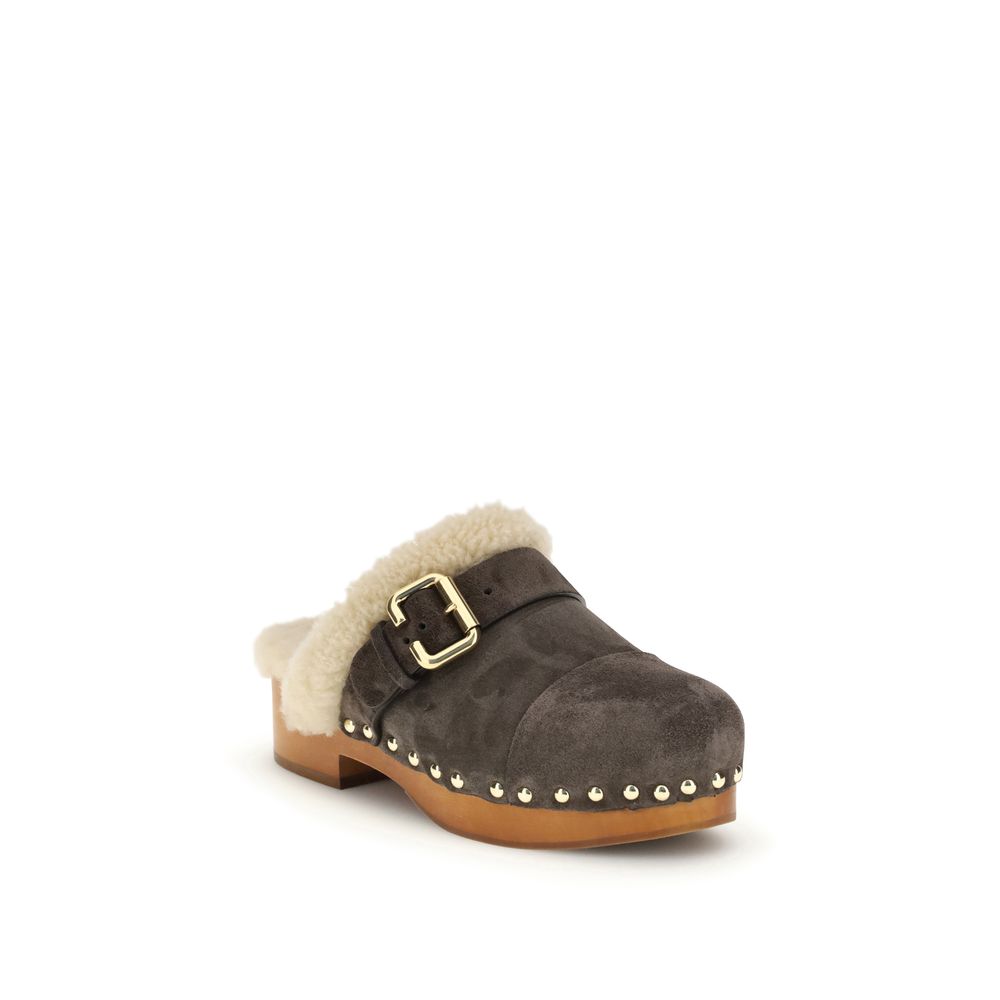 Chloé Brown Fur Clogs