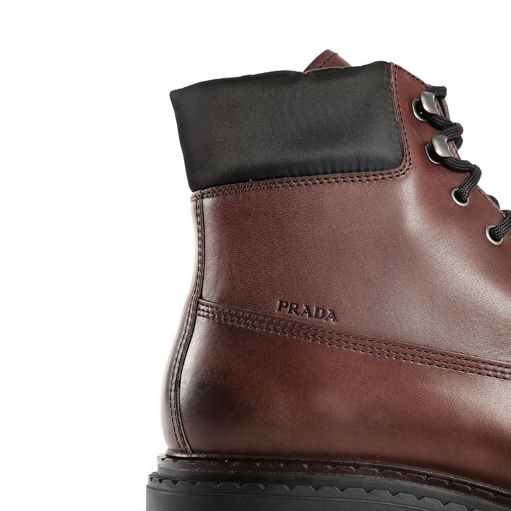 Prada Brown Calfskin Lace-Up Boots