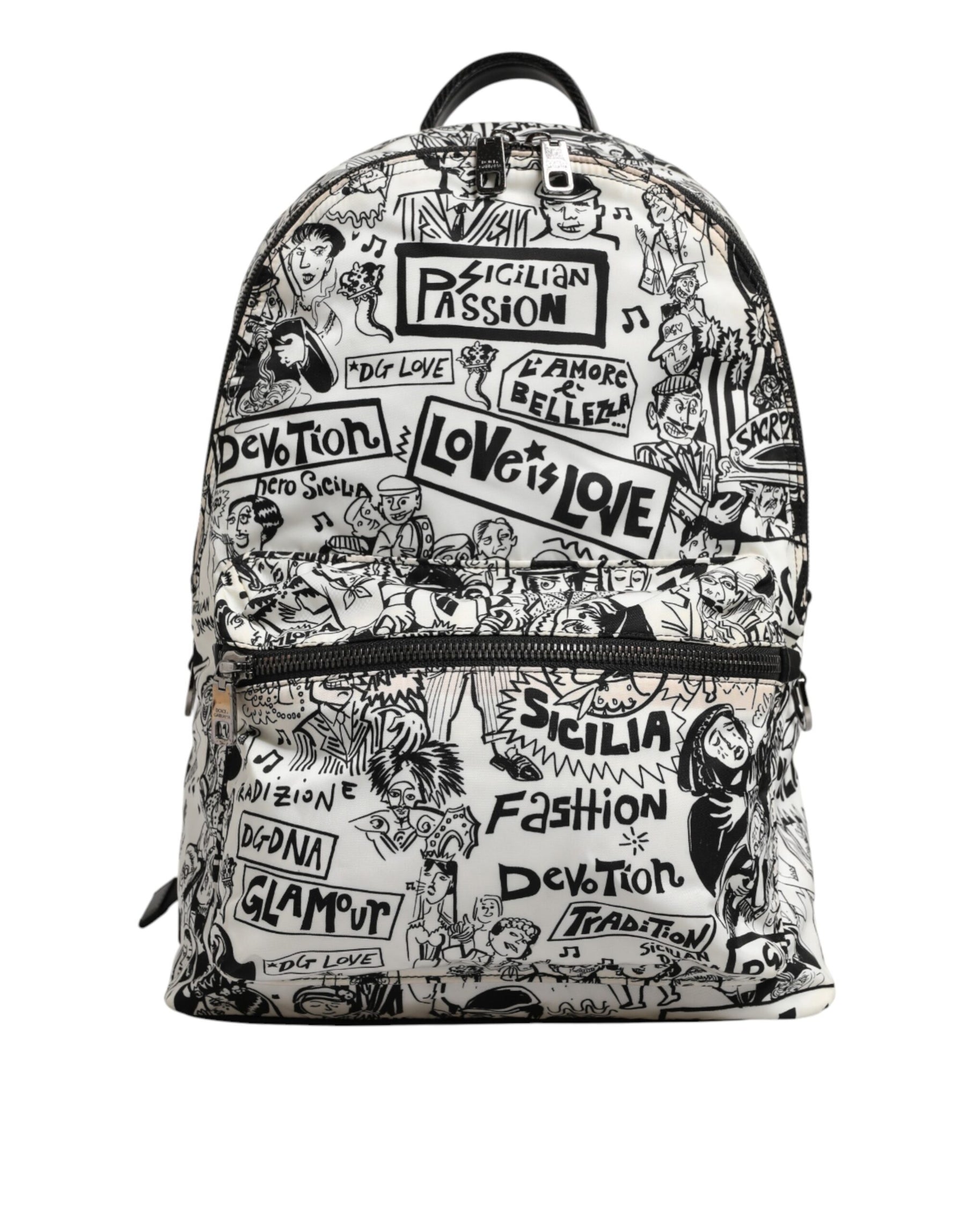 Dolce & Gabbana Black White Graffiti Print School Backpack Men Borse Bag | Regal Royce