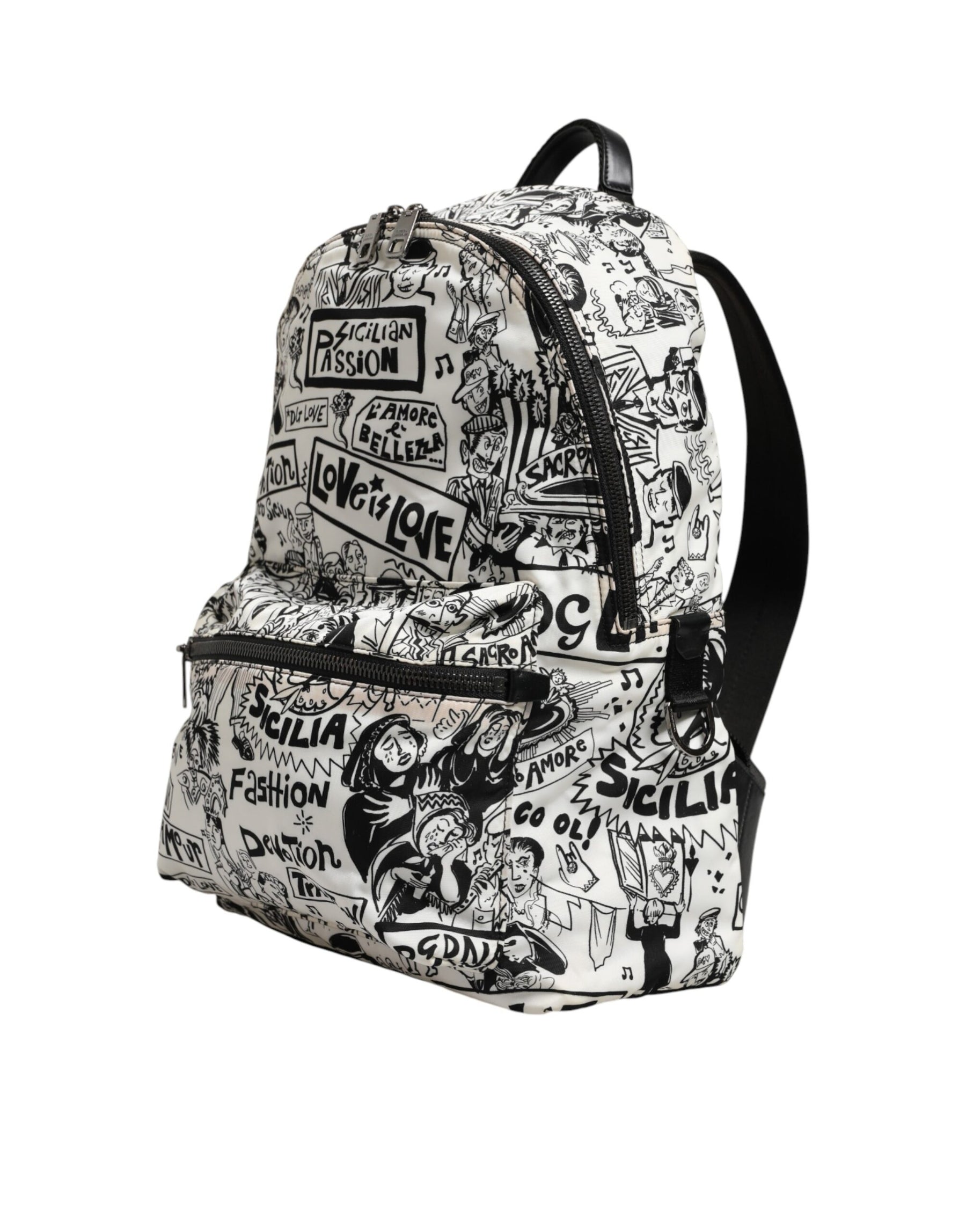 Dolce & Gabbana Black White Graffiti Print School Backpack Men Borse Bag | Regal Royce