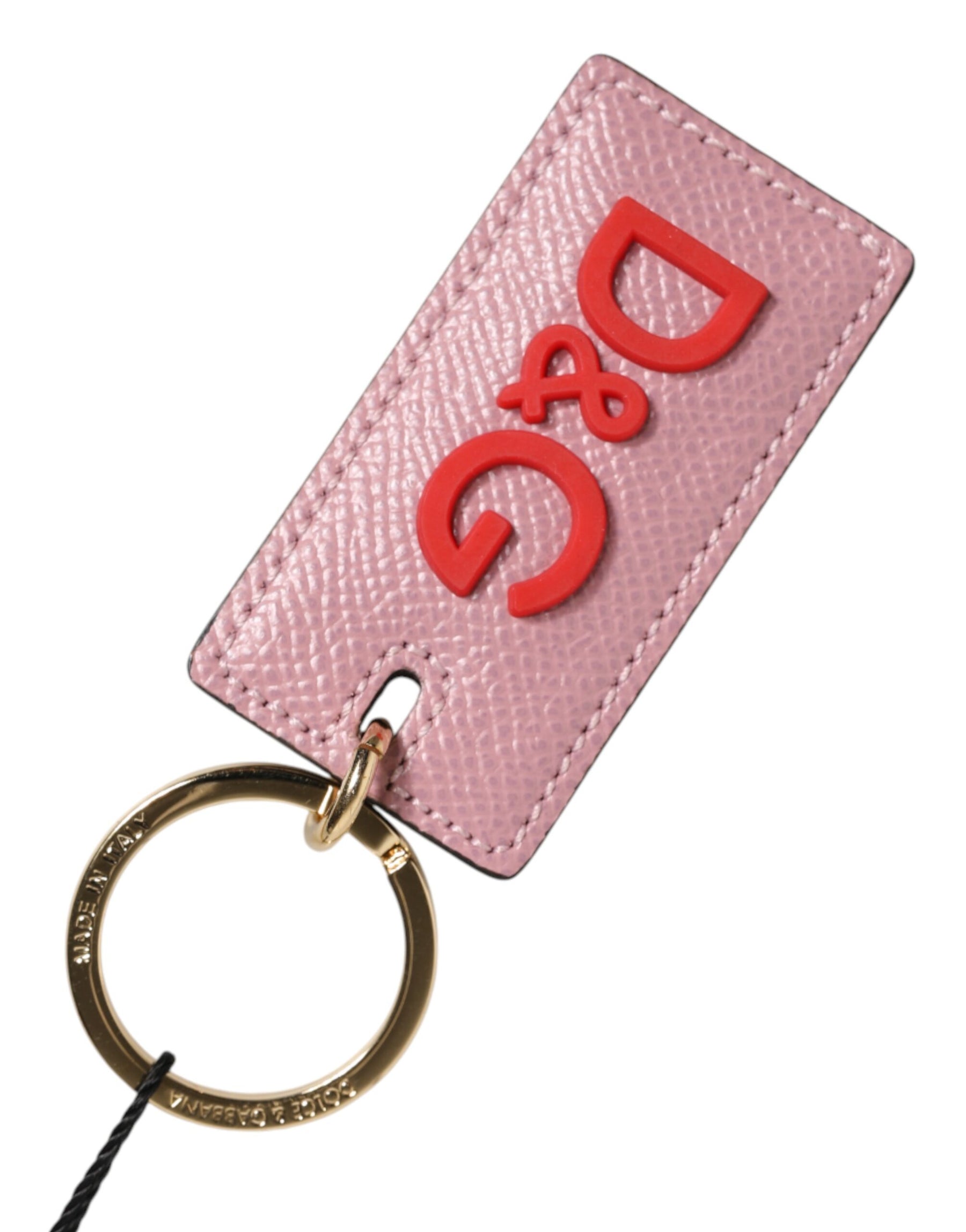 Dolce & Gabbana Pink Calf Leather Logo Metal Ring Men Keychain Keyring | Regal Royce