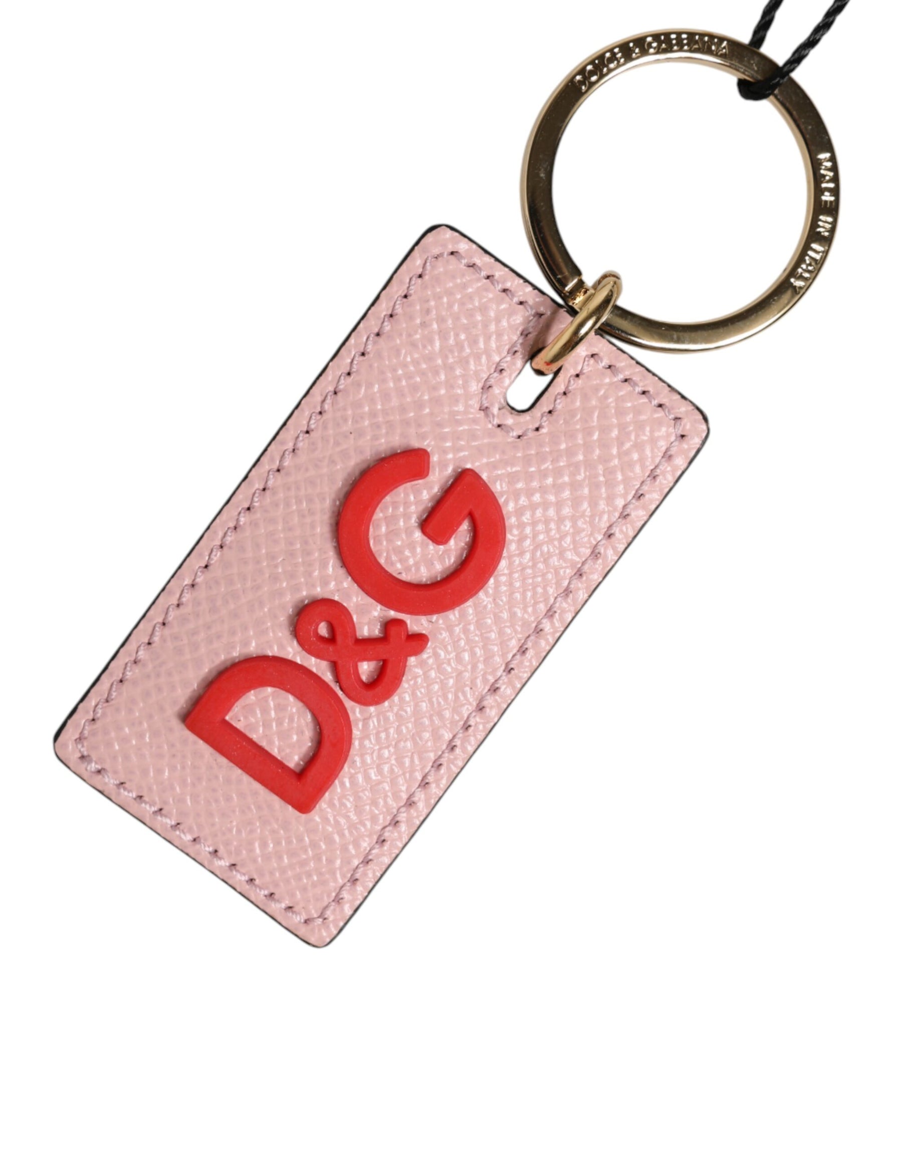Dolce & Gabbana Pink Calf Leather DG Logo Metal Ring Keychain Keyring | Regal Royce