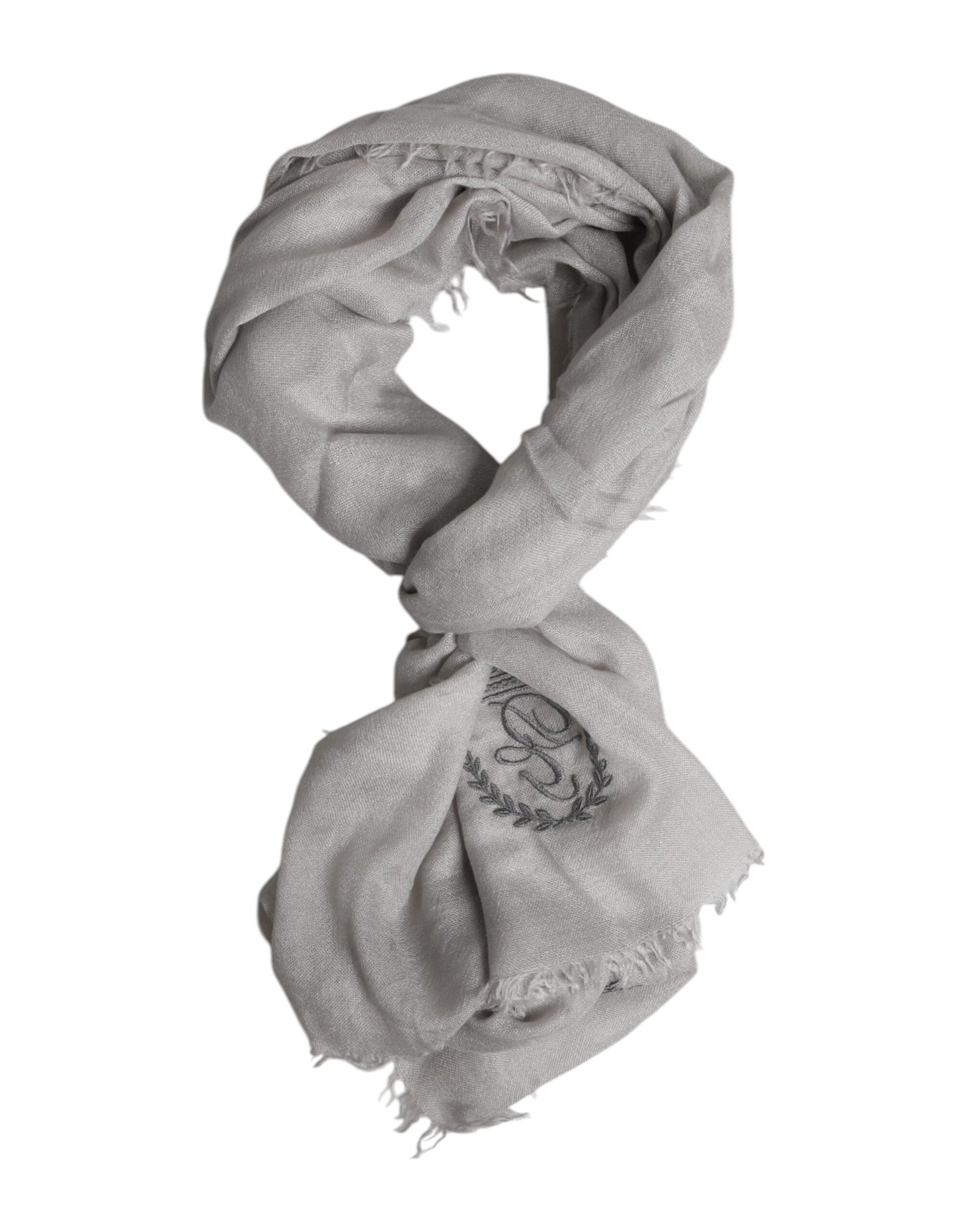 Dolce & Gabbana Gray Cashmere Knit Fringes Neck Foulard 67cm x200cm Foulard Scarf