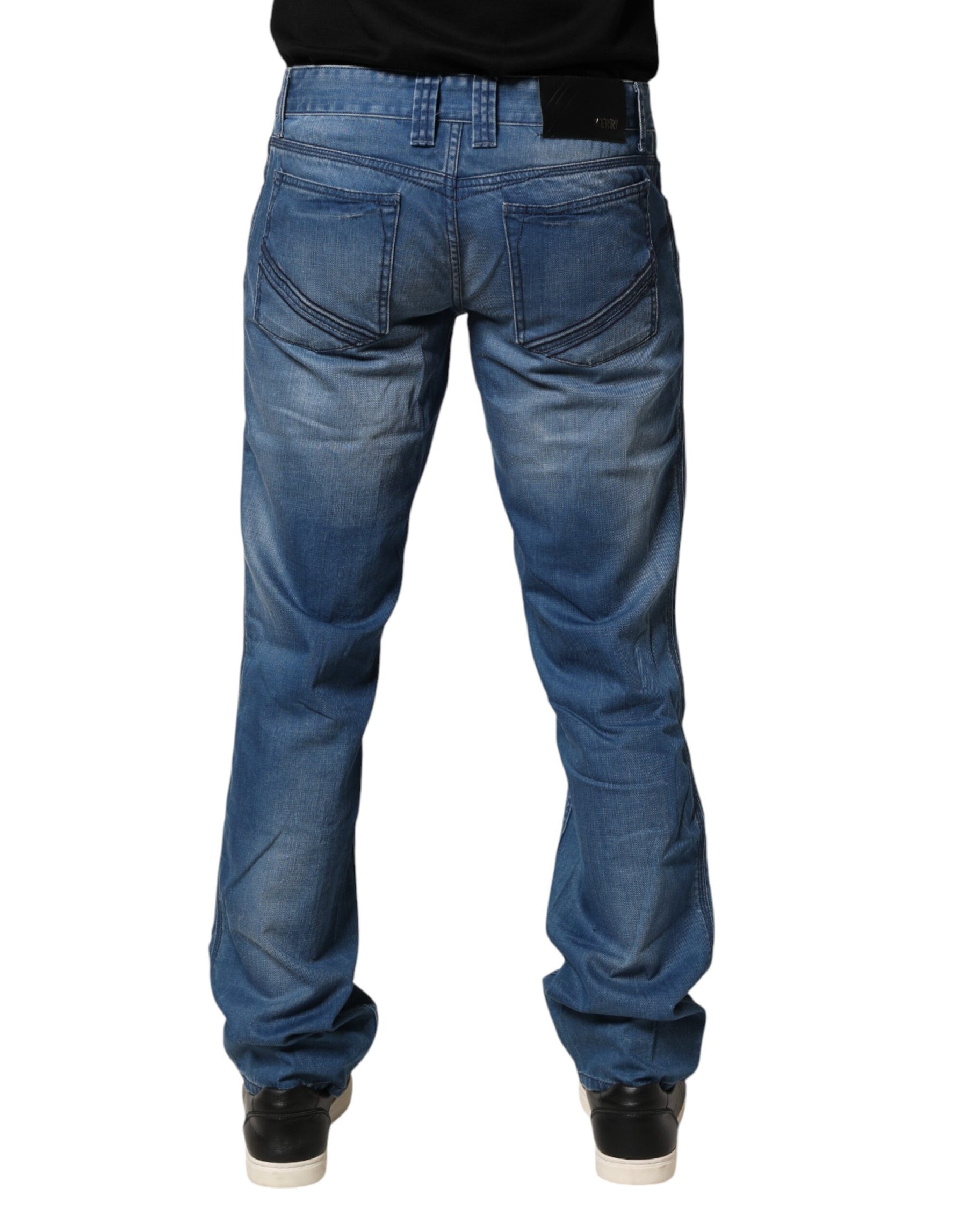 Verri Blue Washed Cotton Regular Fit Men Denim Trouser Jeans | Regal Royce