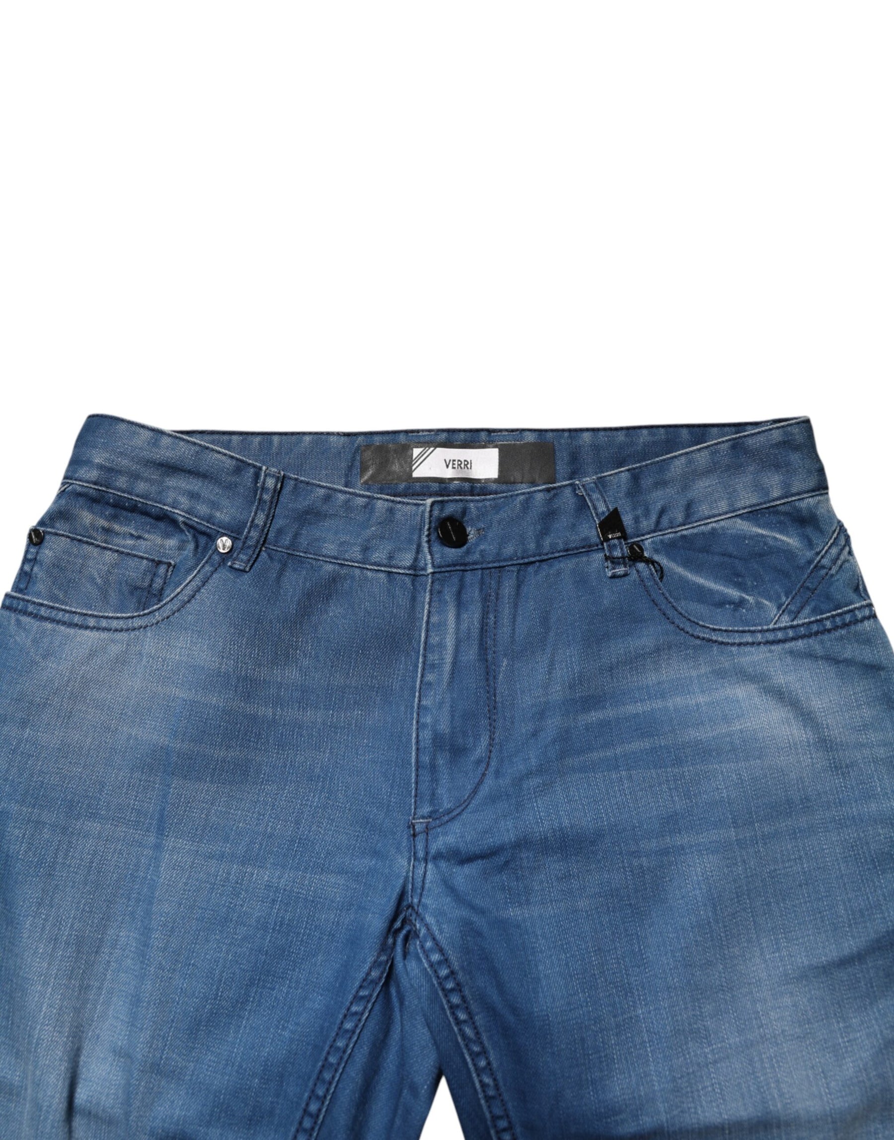 Verri Blue Washed Cotton Regular Fit Men Denim Trouser Jeans | Regal Royce