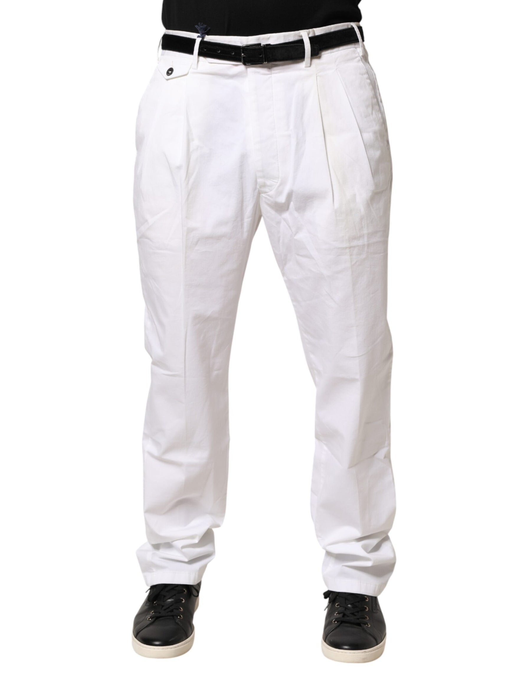 Lardini White Cotton Stretch Tapered Mid Waist Chino Pants | Regal Royce