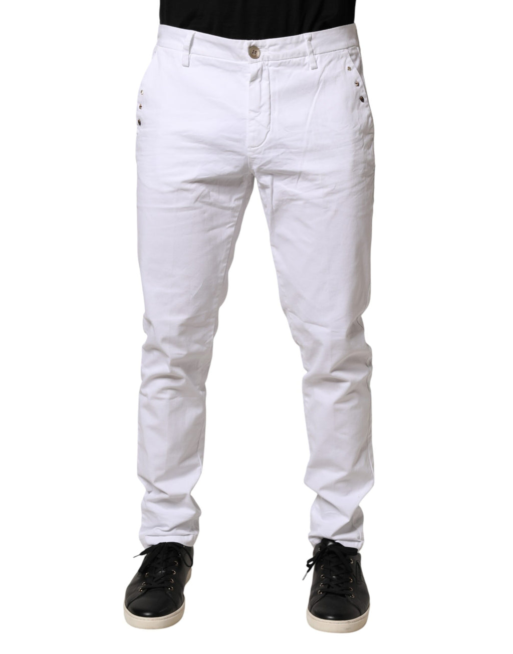 AGLINI White Skinny Fit Mid Waist Men Chino Trouser Pants