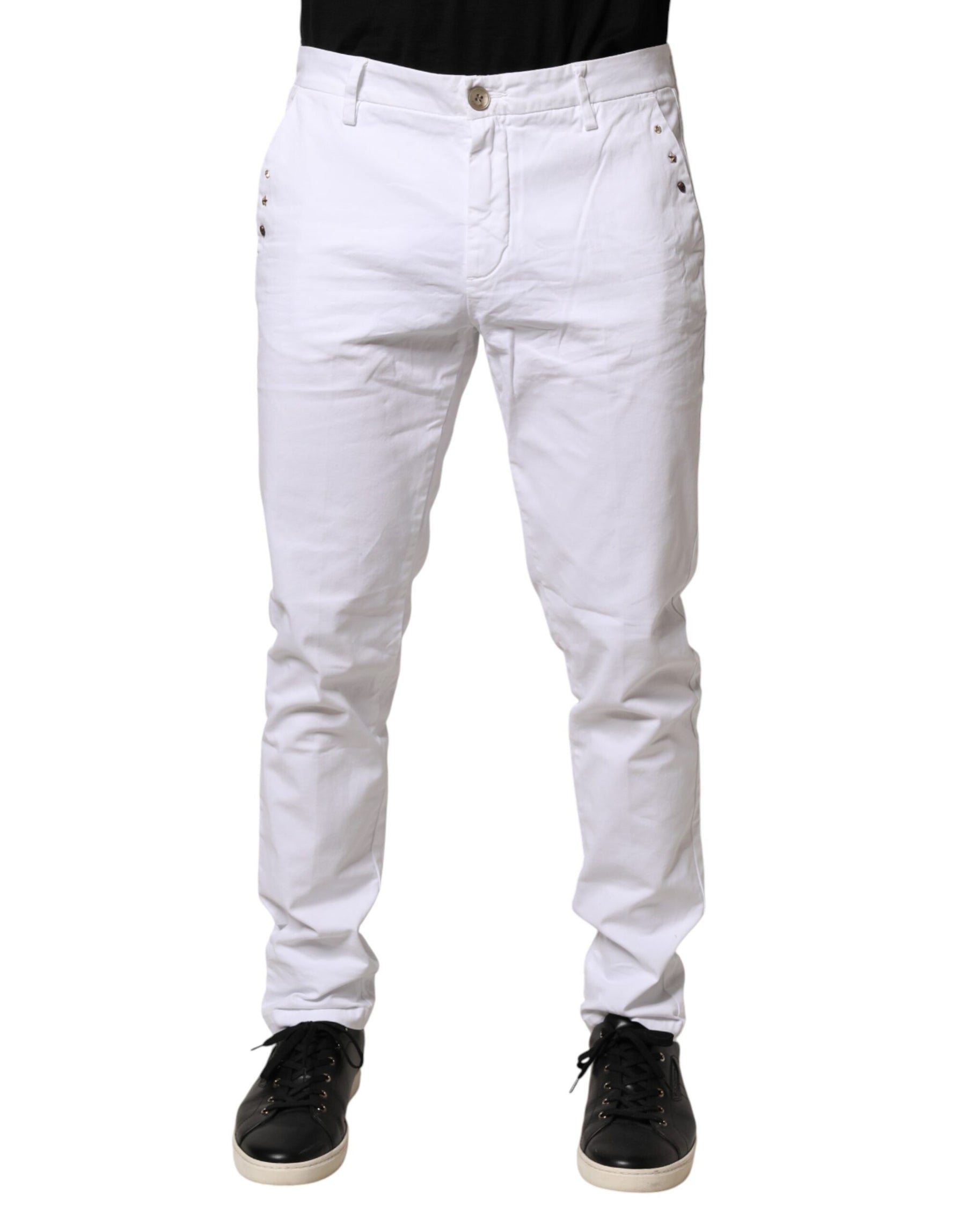 AGLINI White Skinny Fit Mid Waist Men Chino Trouser Pants | Regal Royce