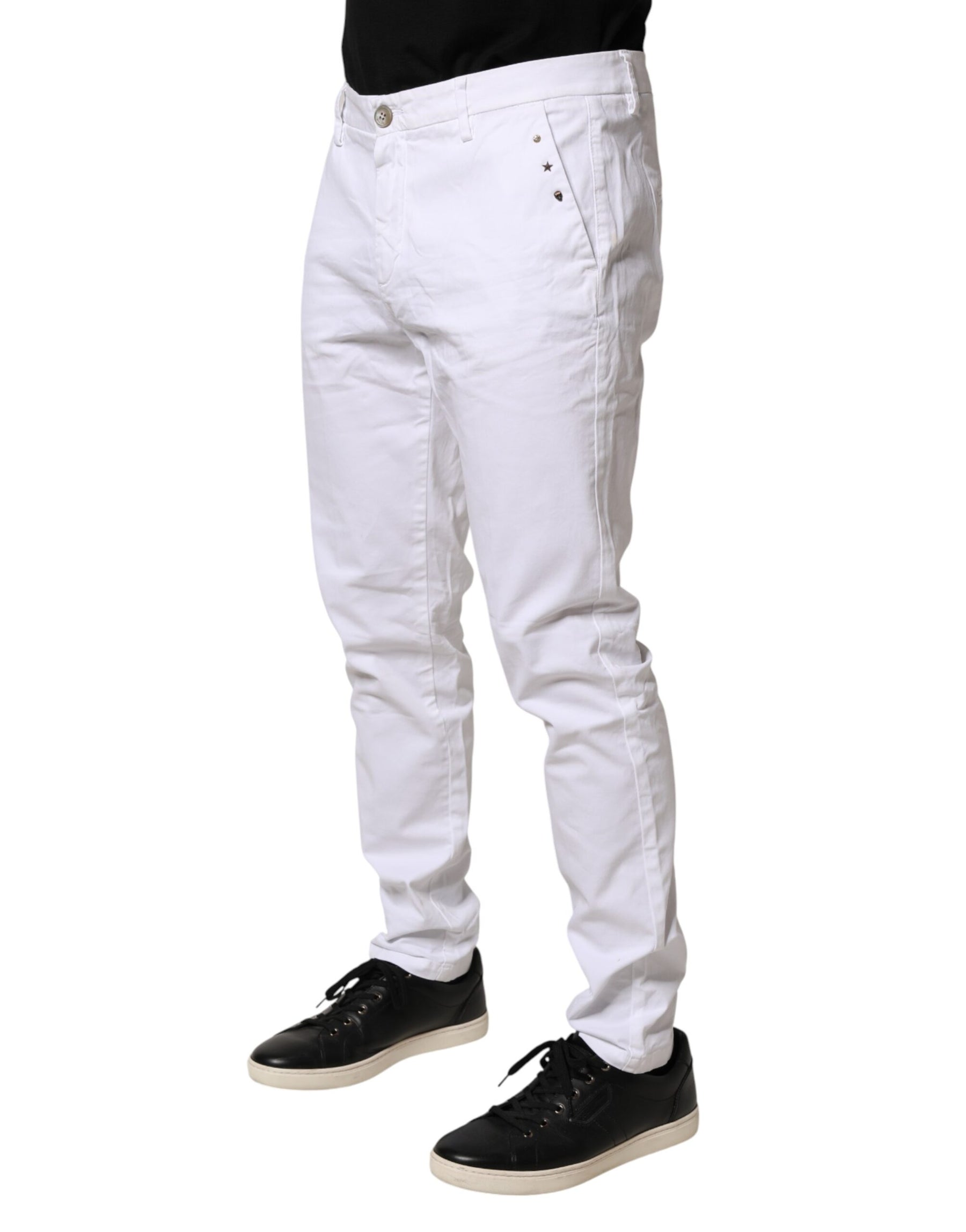 AGLINI White Skinny Fit Mid Waist Men Chino Trouser Pants | Regal Royce