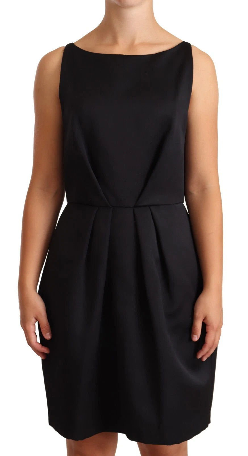 Cédric Charlier Black Sleeveless Pleated Aline Knee Length Dress | Regal Royce