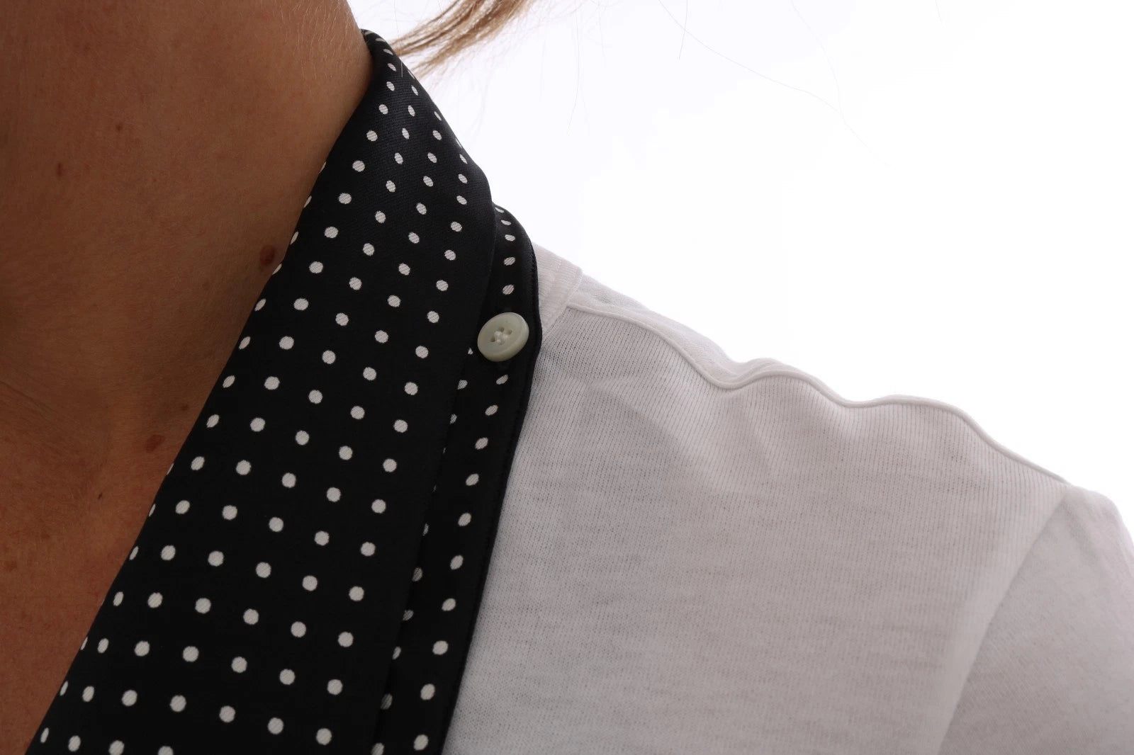 Dolce & Gabbana White Cotton Black Silk Scarf Top T-shirt | Regal Royce