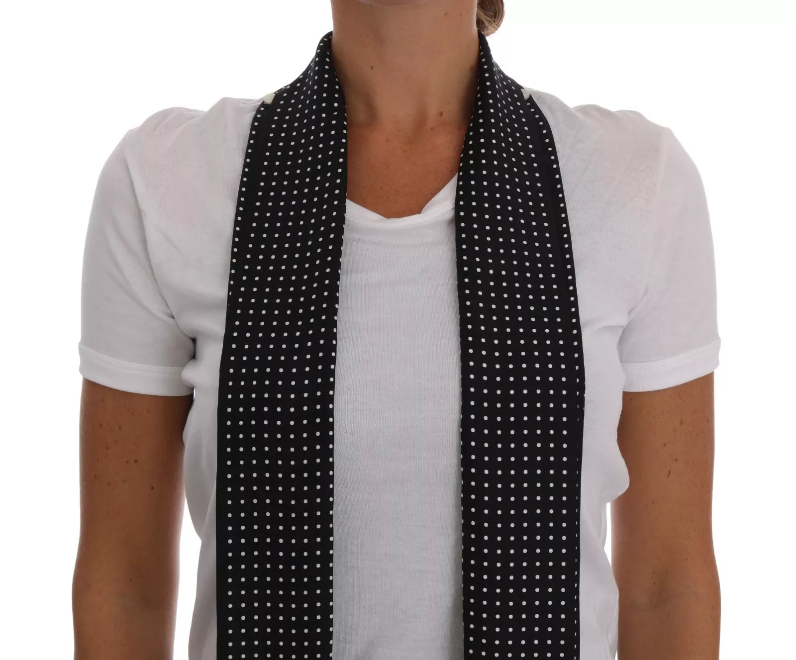 Dolce & Gabbana White Cotton Black Silk Scarf Top T-shirt | Regal Royce