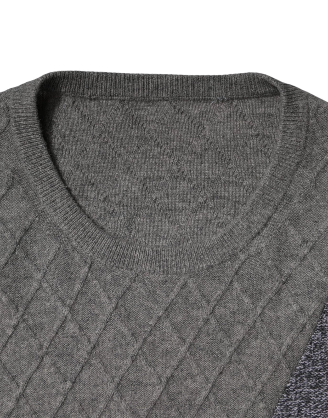 Ballantyne Gray Cashmere Argyle Intarsia Knit Crew Neck Men Sweater | Regal Royce