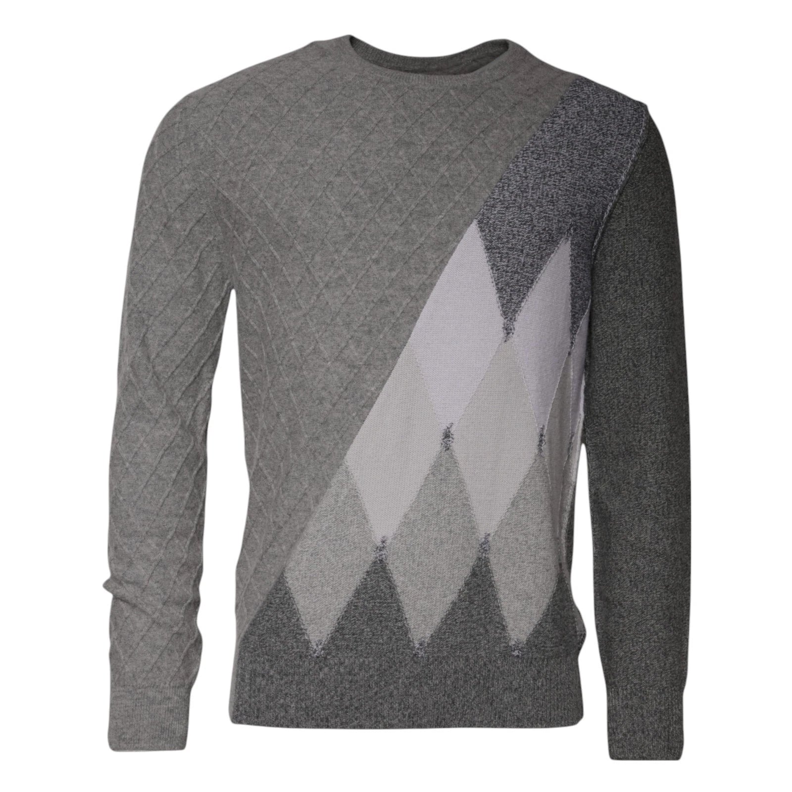 Ballantyne Gray Cashmere Argyle Intarsia Knit Crew Neck Men Sweater | Regal Royce
