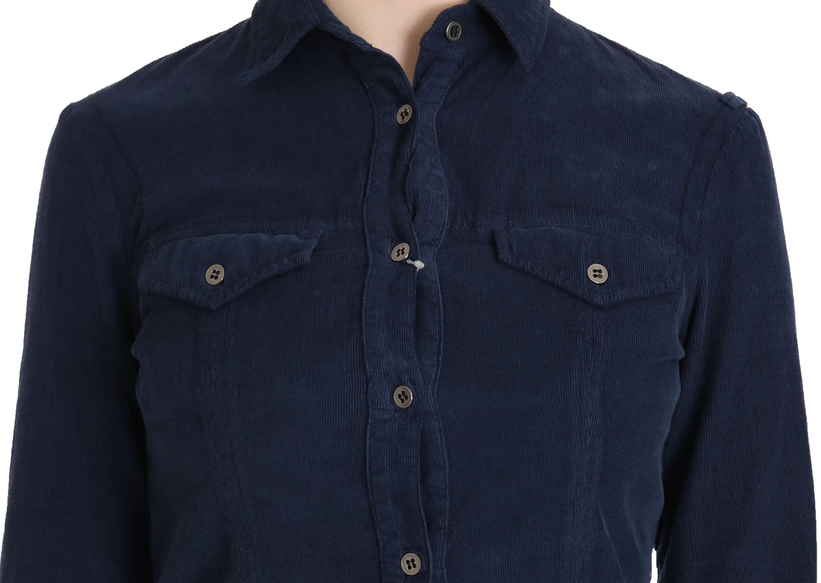 Acht Cotton Blue Corduroy Long Sleeves Shirt Top Blouse