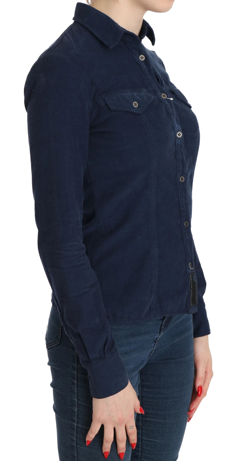 Acht Cotton Blue Corduroy Long Sleeves Shirt Top Blouse | Regal Royce