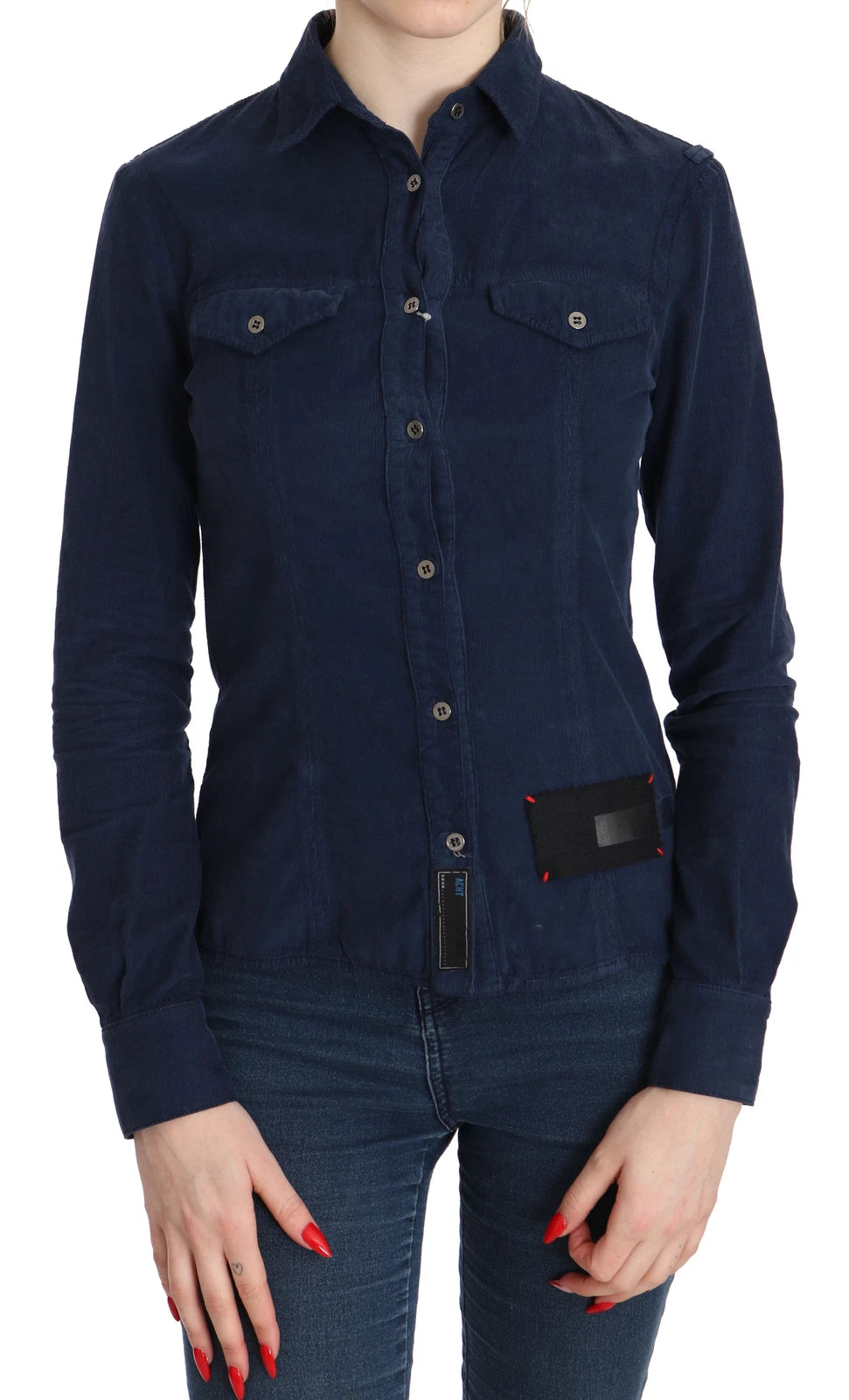 Acht Cotton Blue Corduroy Long Sleeves Shirt Top Blouse | Regal Royce