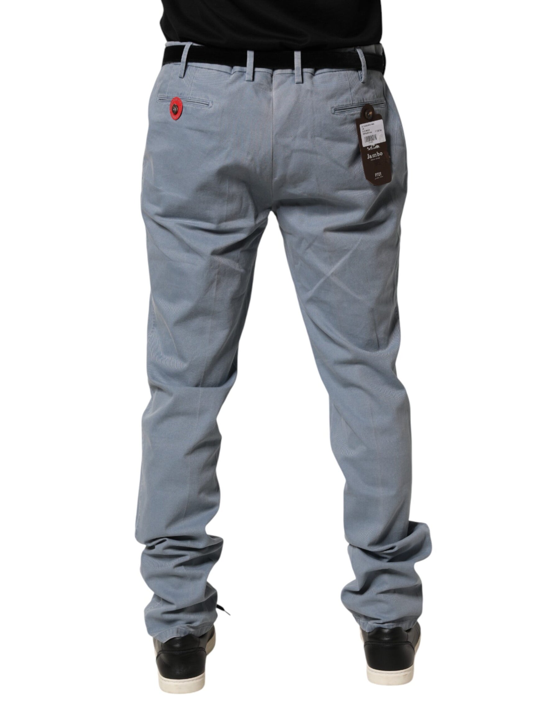 PT01 Blue Men Chino Mid Waist Tapered Fit Trouser Pants | Regal Royce