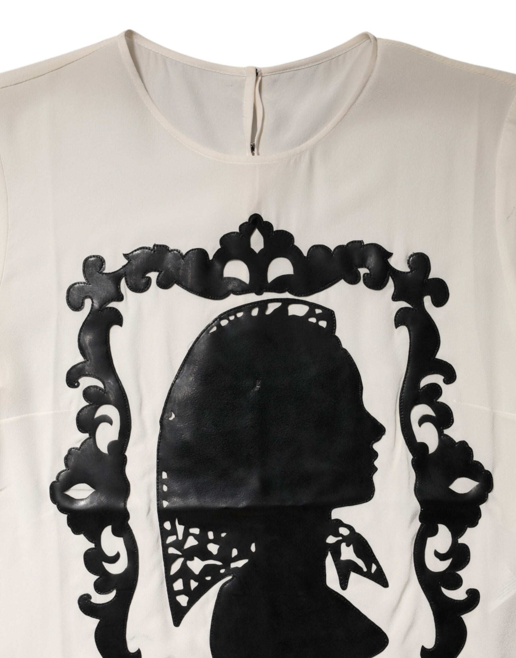 Dolce & Gabbana Cream Silk Silhouette Detail Short Sleeve Top | Regal Royce