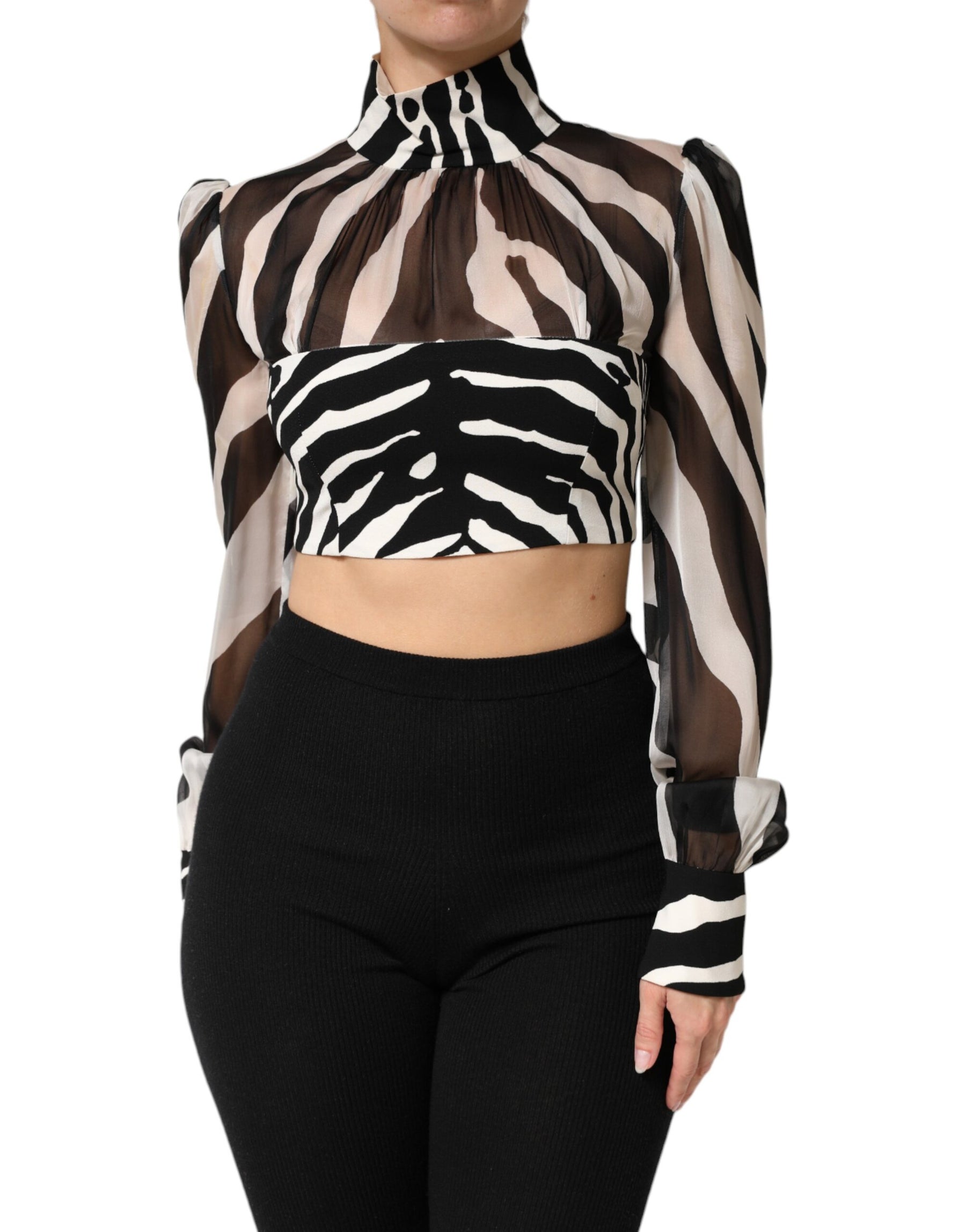 Dolce & Gabbana Zebra Print Chiffon Paneled Crop Blouse Top | Regal Royce