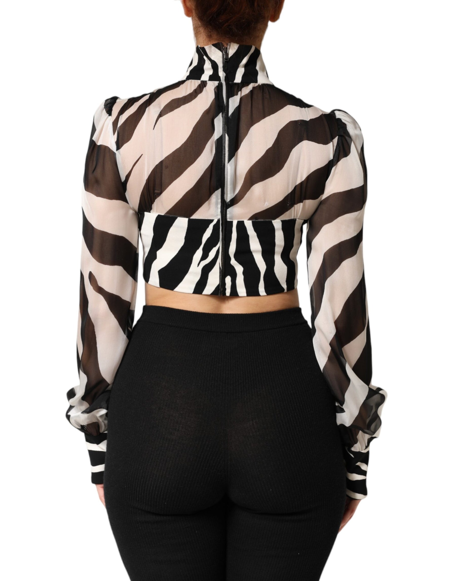 Dolce & Gabbana Zebra Print Chiffon Paneled Crop Blouse Top | Regal Royce