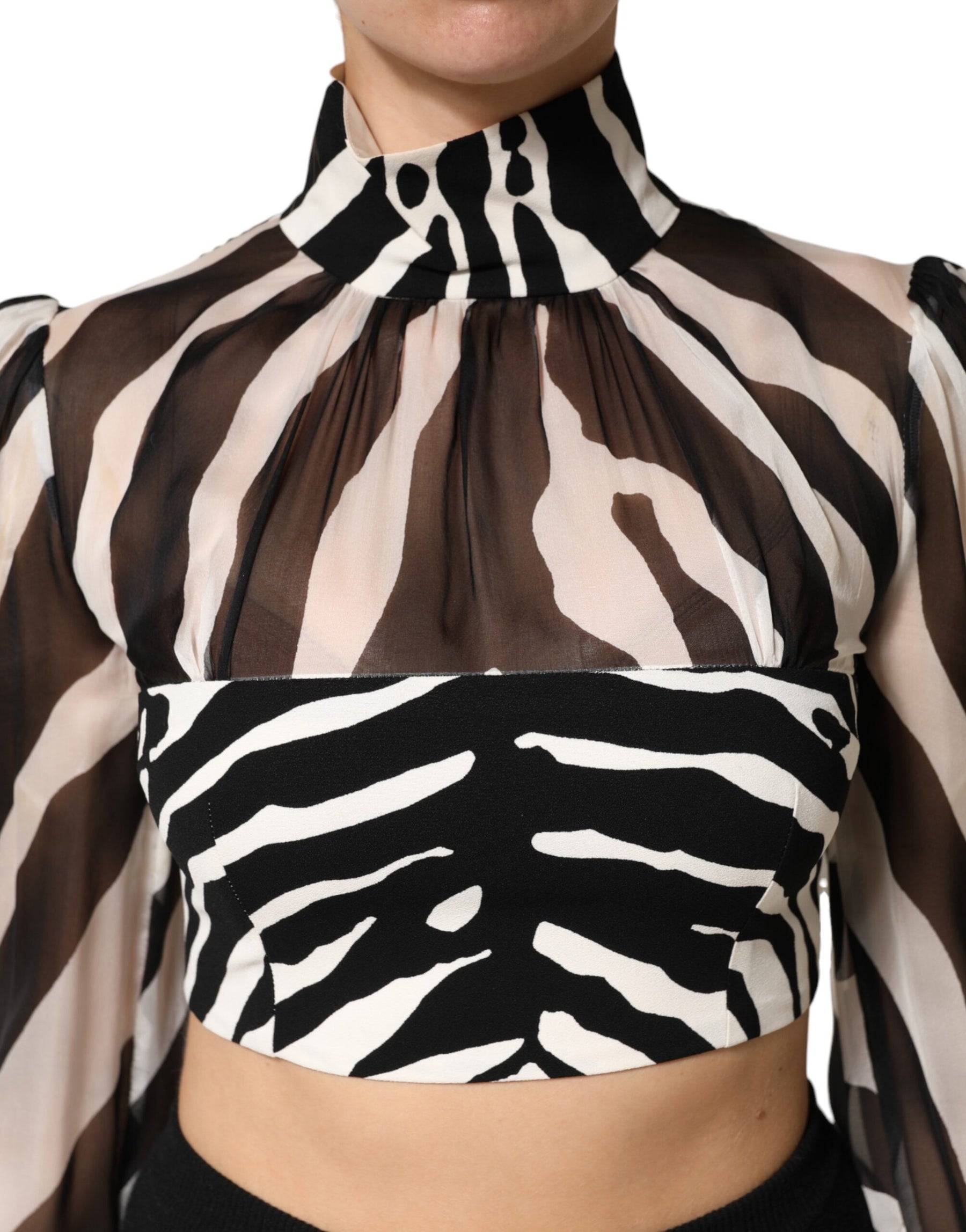 Dolce & Gabbana Zebra Print Chiffon Paneled Crop Blouse Top | Regal Royce