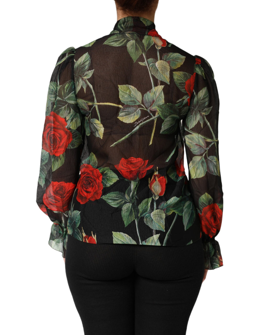 Dolce & Gabbana Black Floral Long Sleeves Silk Blouse Top
