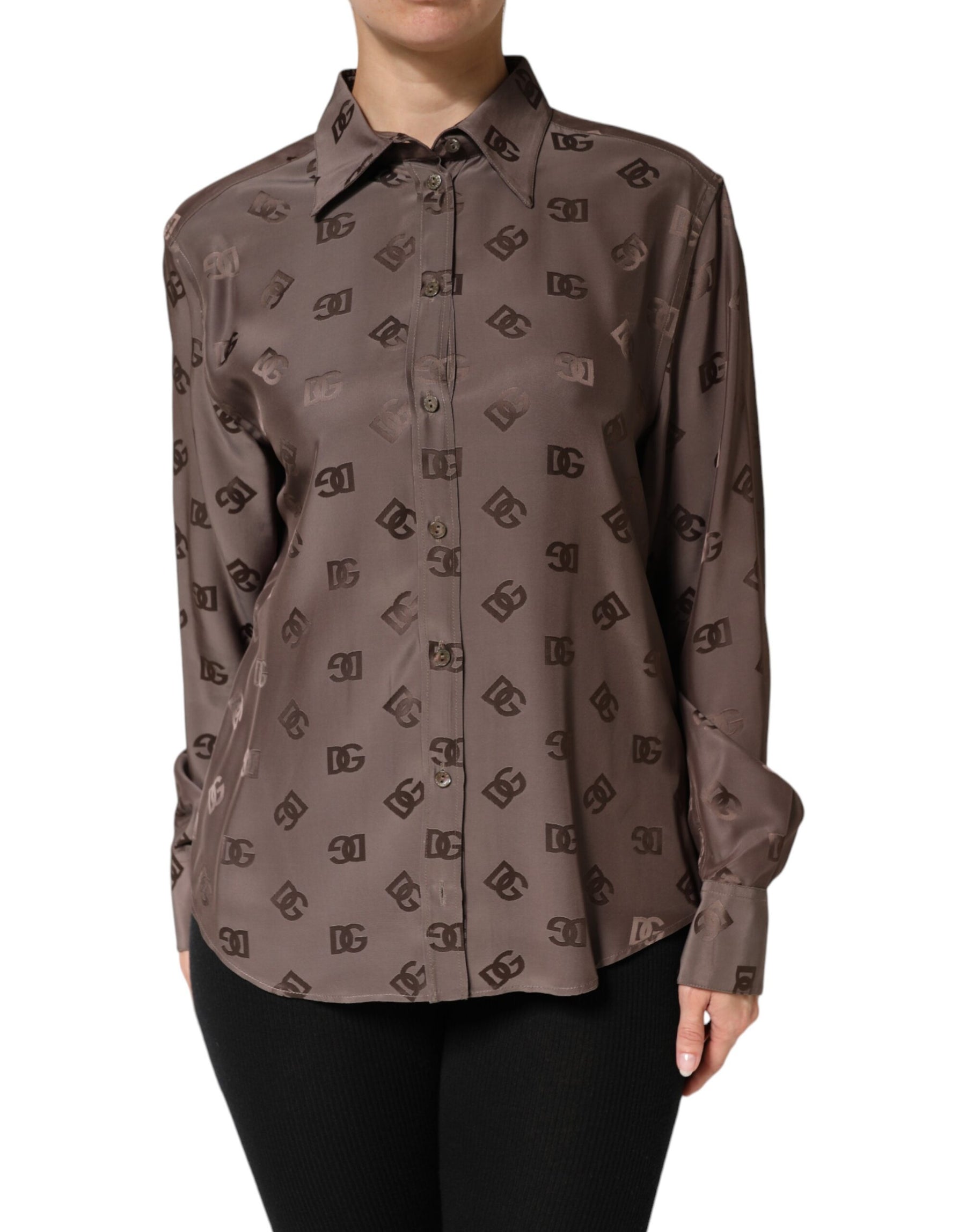 Dolce & Gabbana Brown Collared Long Sleeves Logo Shirt Top | Regal Royce