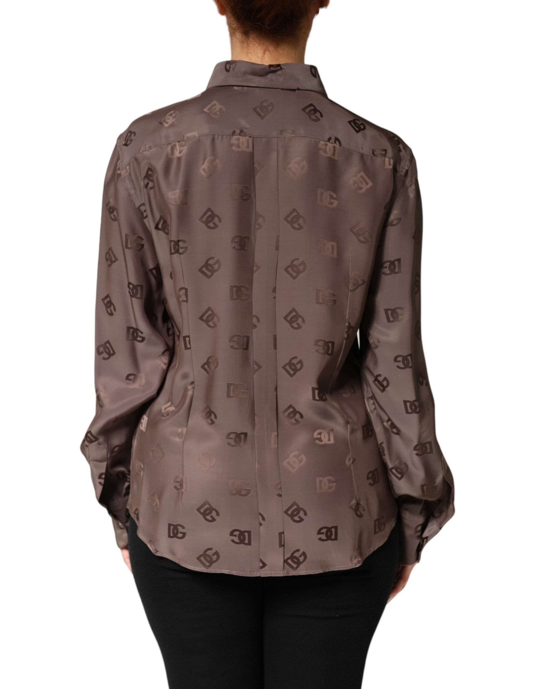 Dolce & Gabbana Brown Collared Long Sleeves Logo Shirt Top | Regal Royce