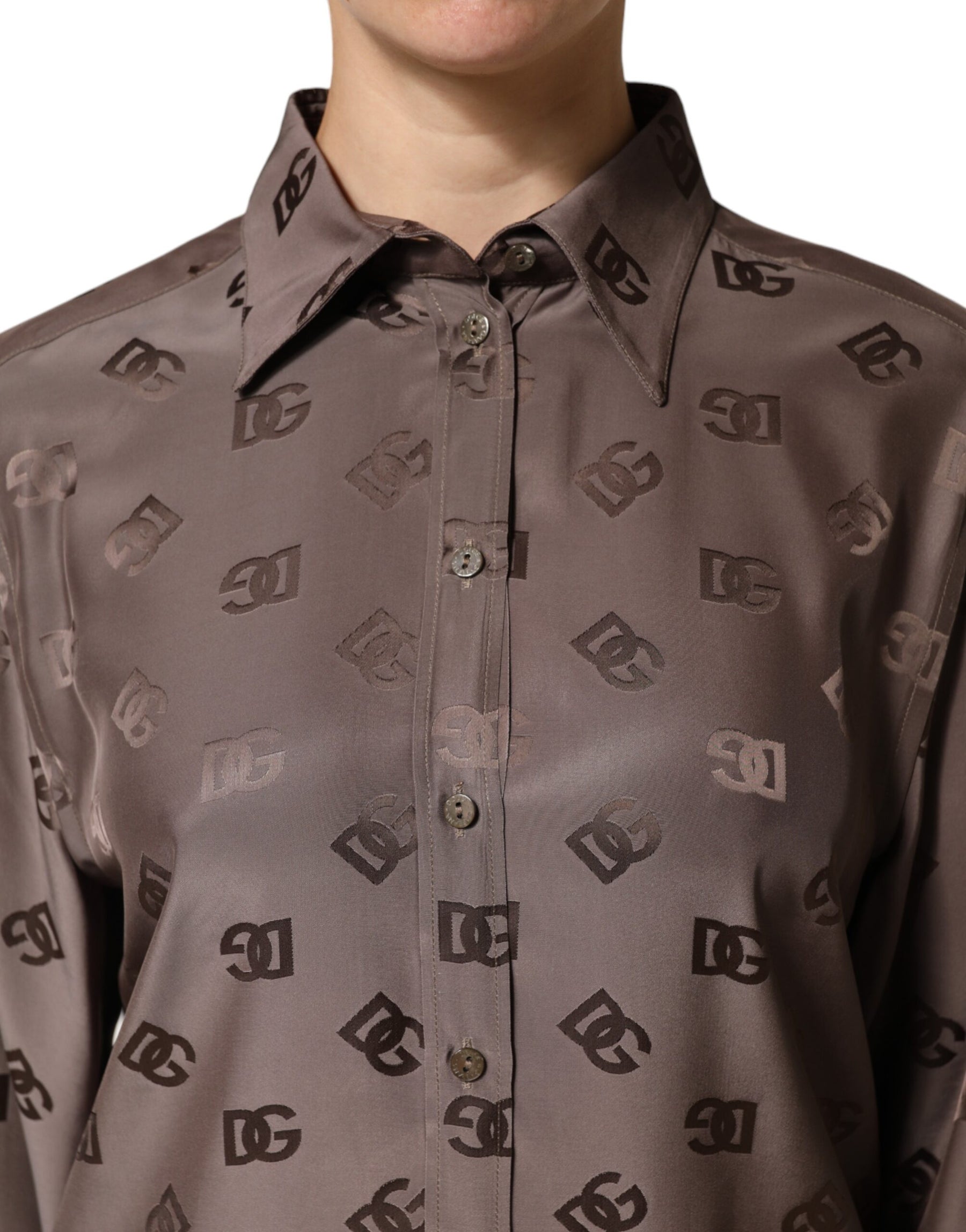 Dolce & Gabbana Brown Collared Long Sleeves Logo Shirt Top | Regal Royce