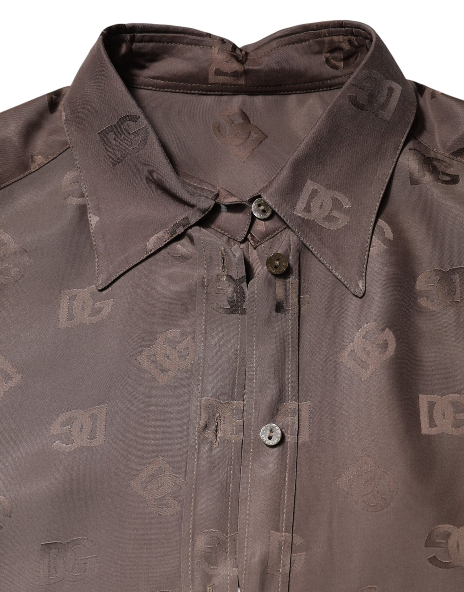 Dolce & Gabbana Brown Collared Long Sleeves Logo Shirt Top | Regal Royce