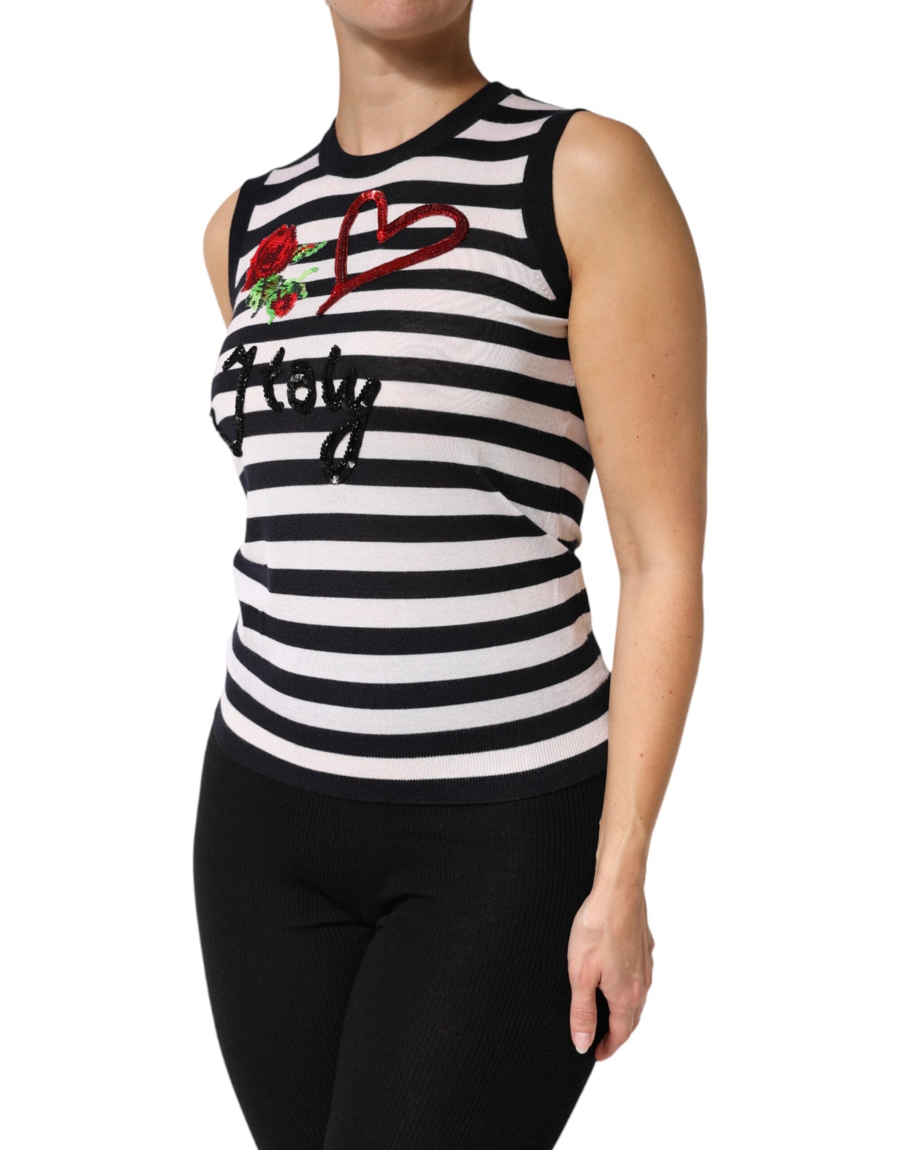 Dolce & Gabbana Black White Cashmere Silk Sleeveless Top | Regal Royce