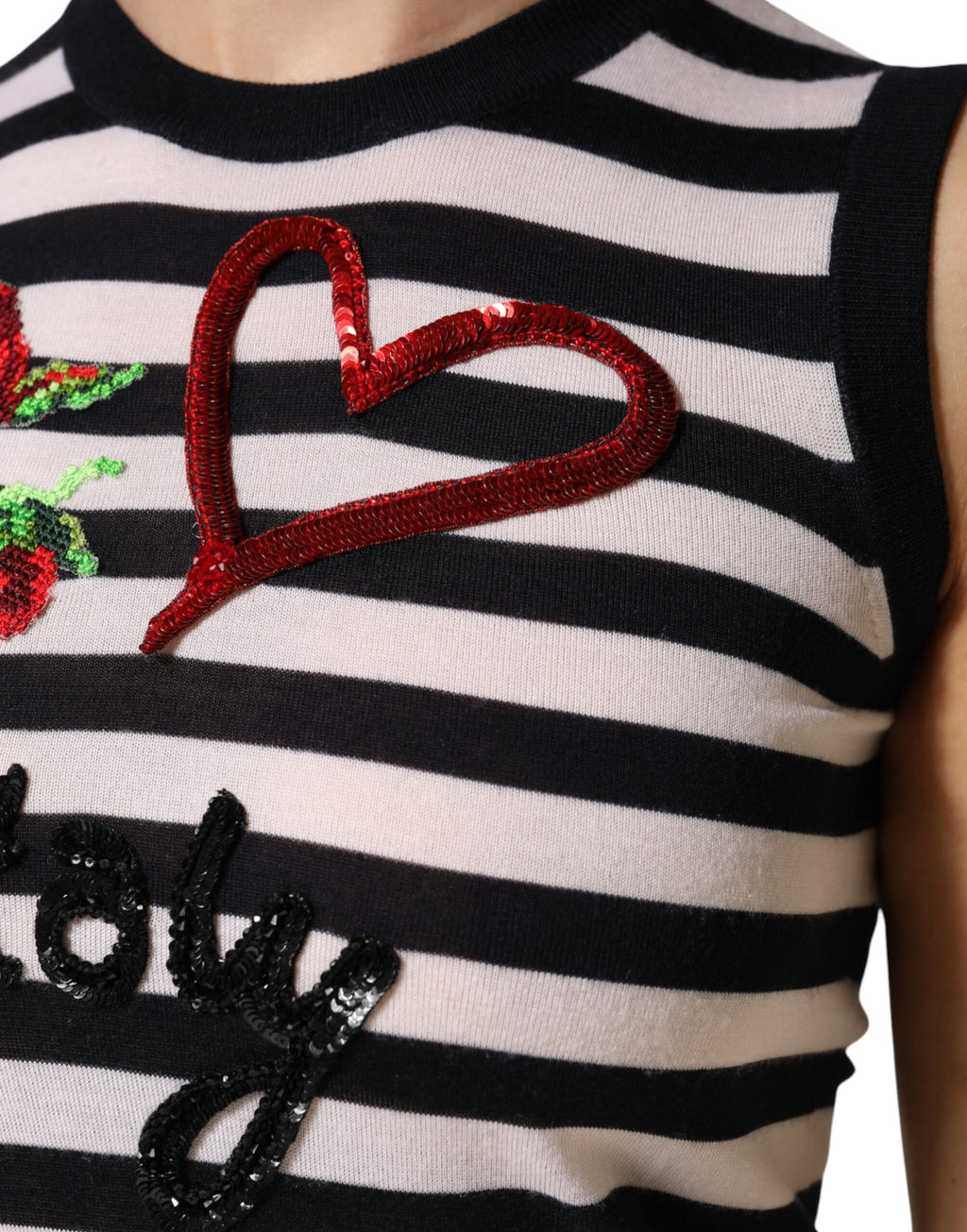 Dolce & Gabbana Black White Cashmere Silk Sleeveless Top