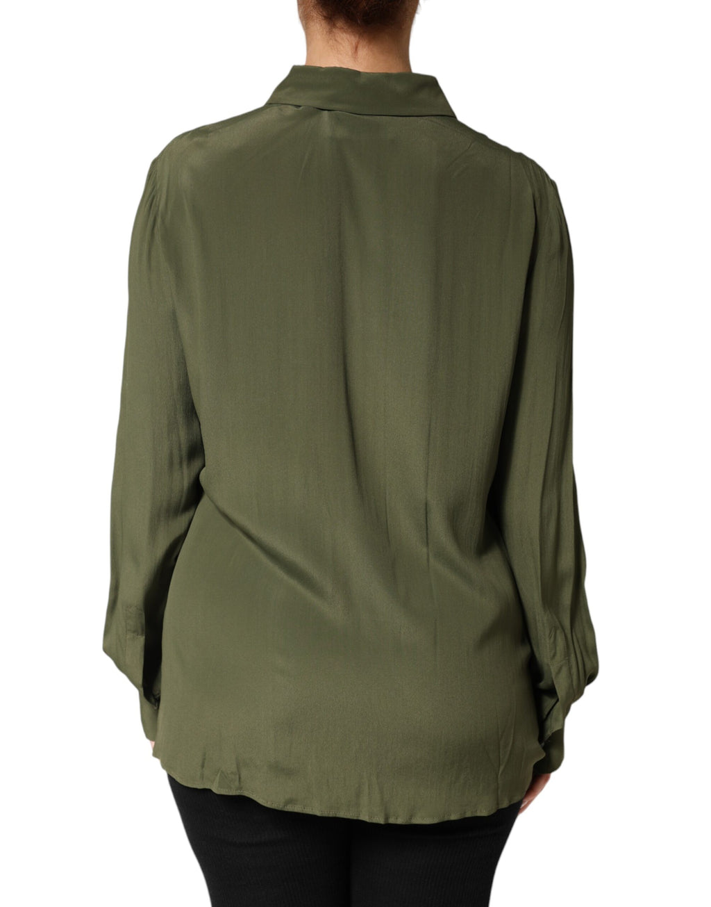 Boutique Moschino Top Green Acetate Collared Long Sleeves Floral Top
