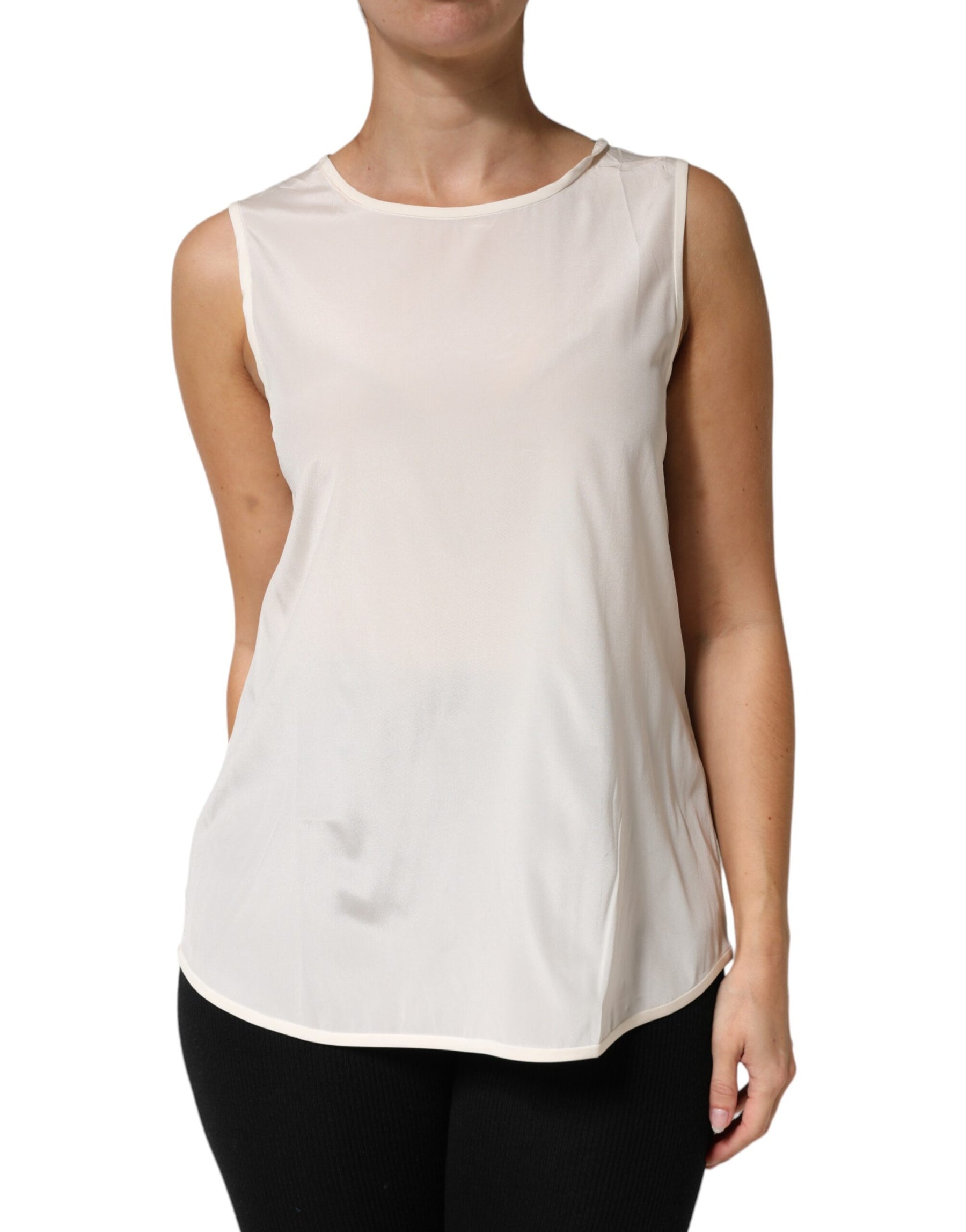Peserico Off White Silk Stretch Roundneck Sleeveless Tank Top | Regal Royce