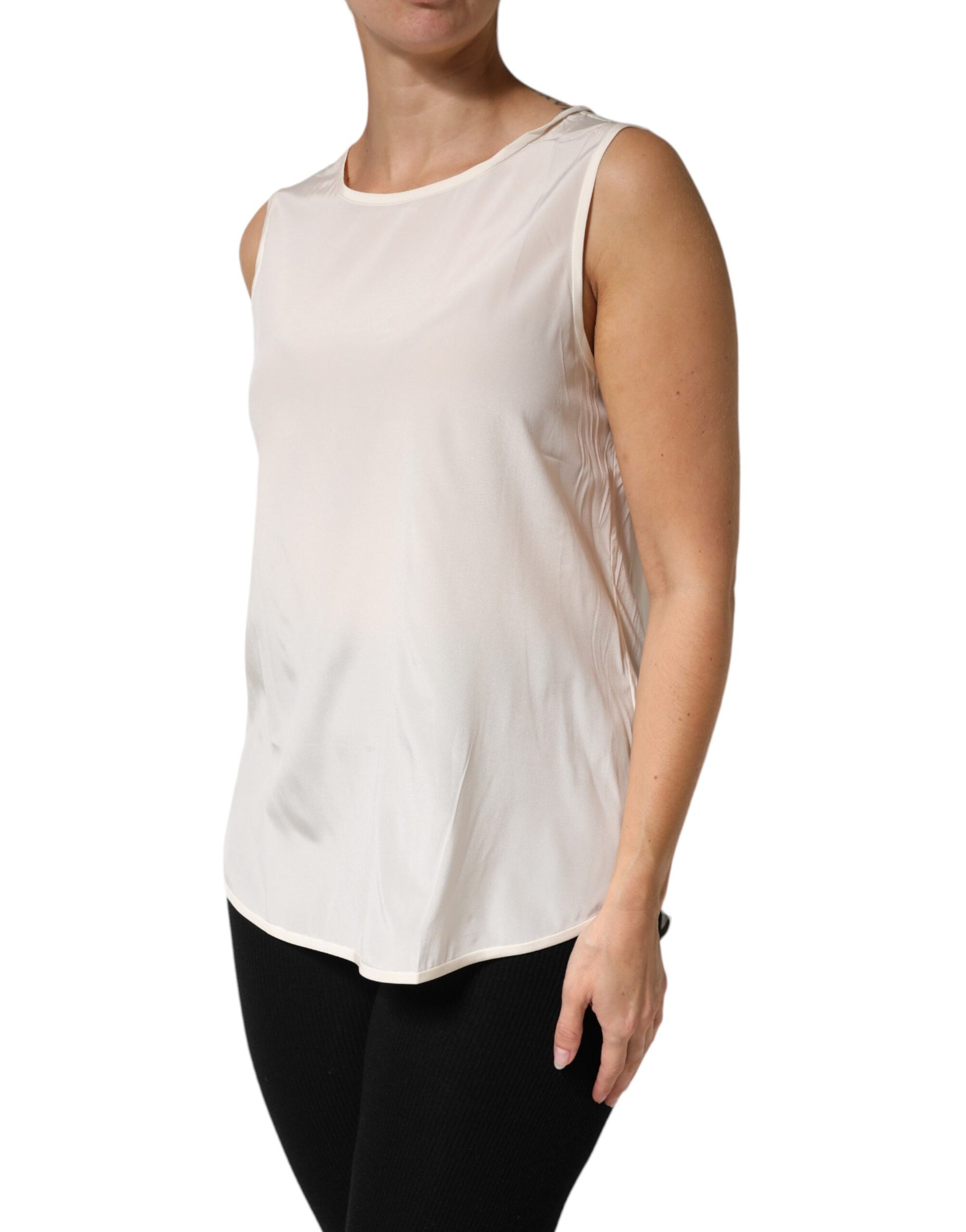 Peserico Off White Silk Stretch Roundneck Sleeveless Tank Top | Regal Royce