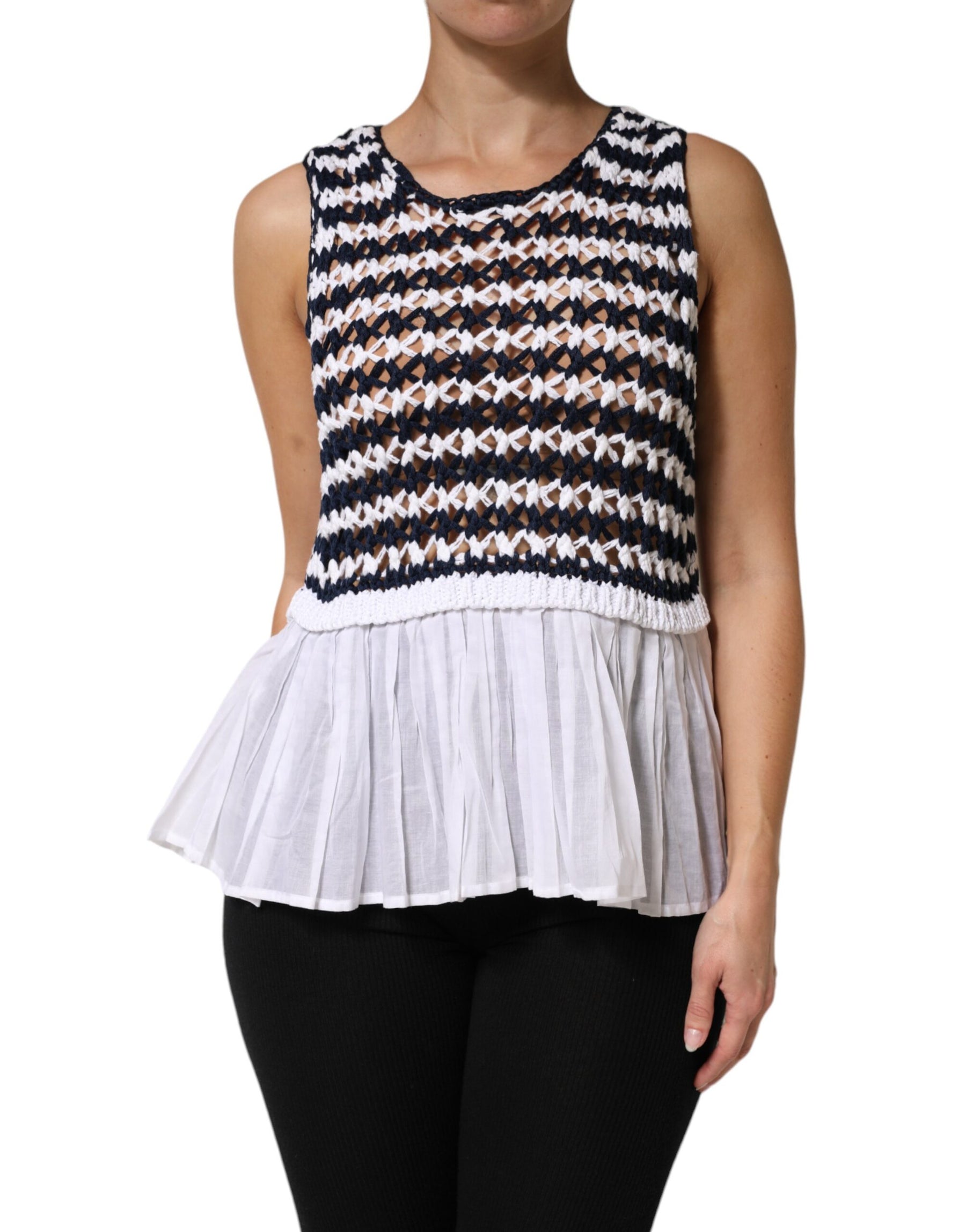 Dondup White Black Knitted Round Neck Sleeveless Tank Top | Regal Royce