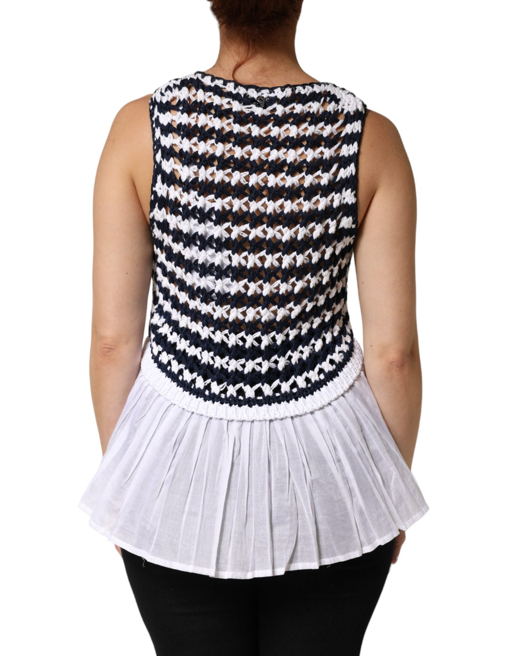 Dondup White Black Knitted Round Neck Sleeveless Tank Top