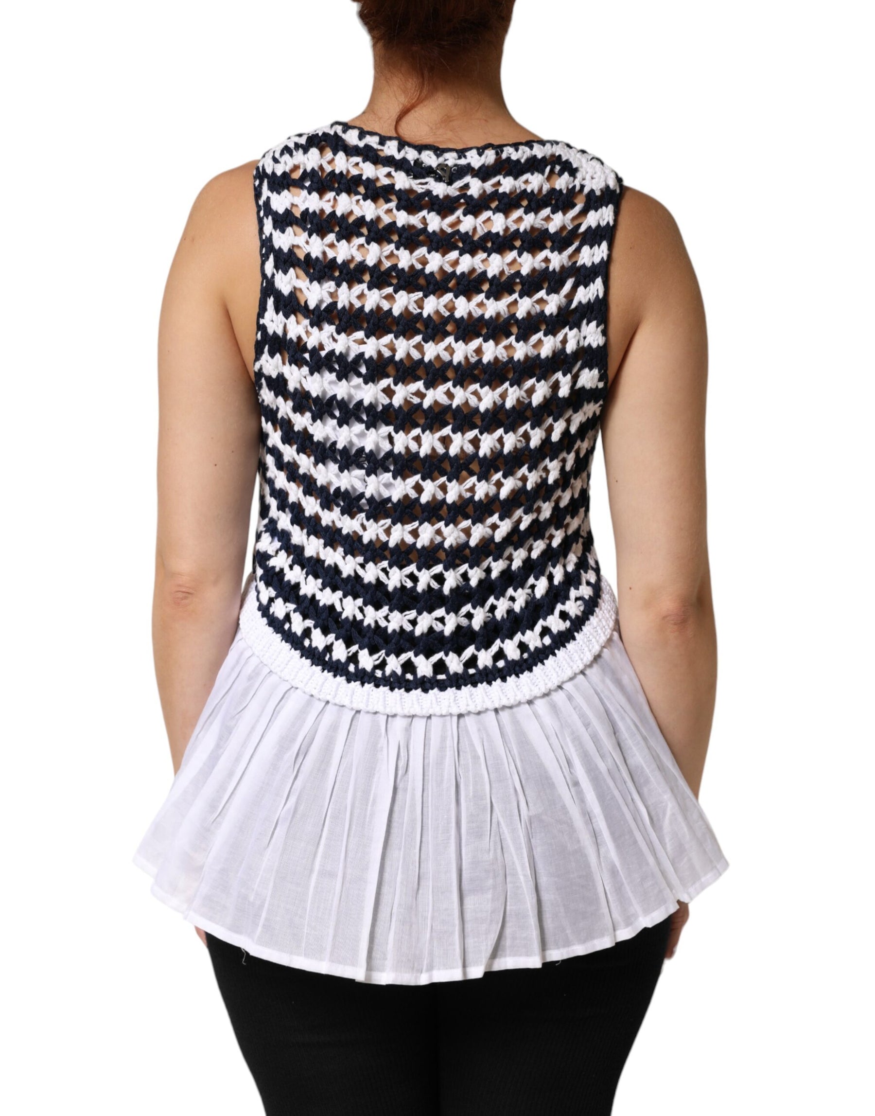 Dondup White Black Knitted Round Neck Sleeveless Tank Top | Regal Royce