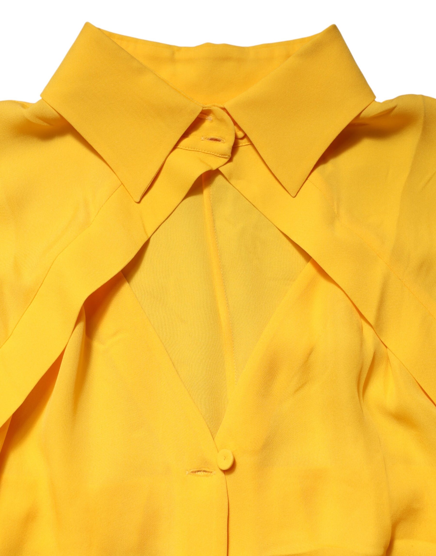 Moschino Couture Yellow Silk Collared Long Sleeves  Top | Regal Royce