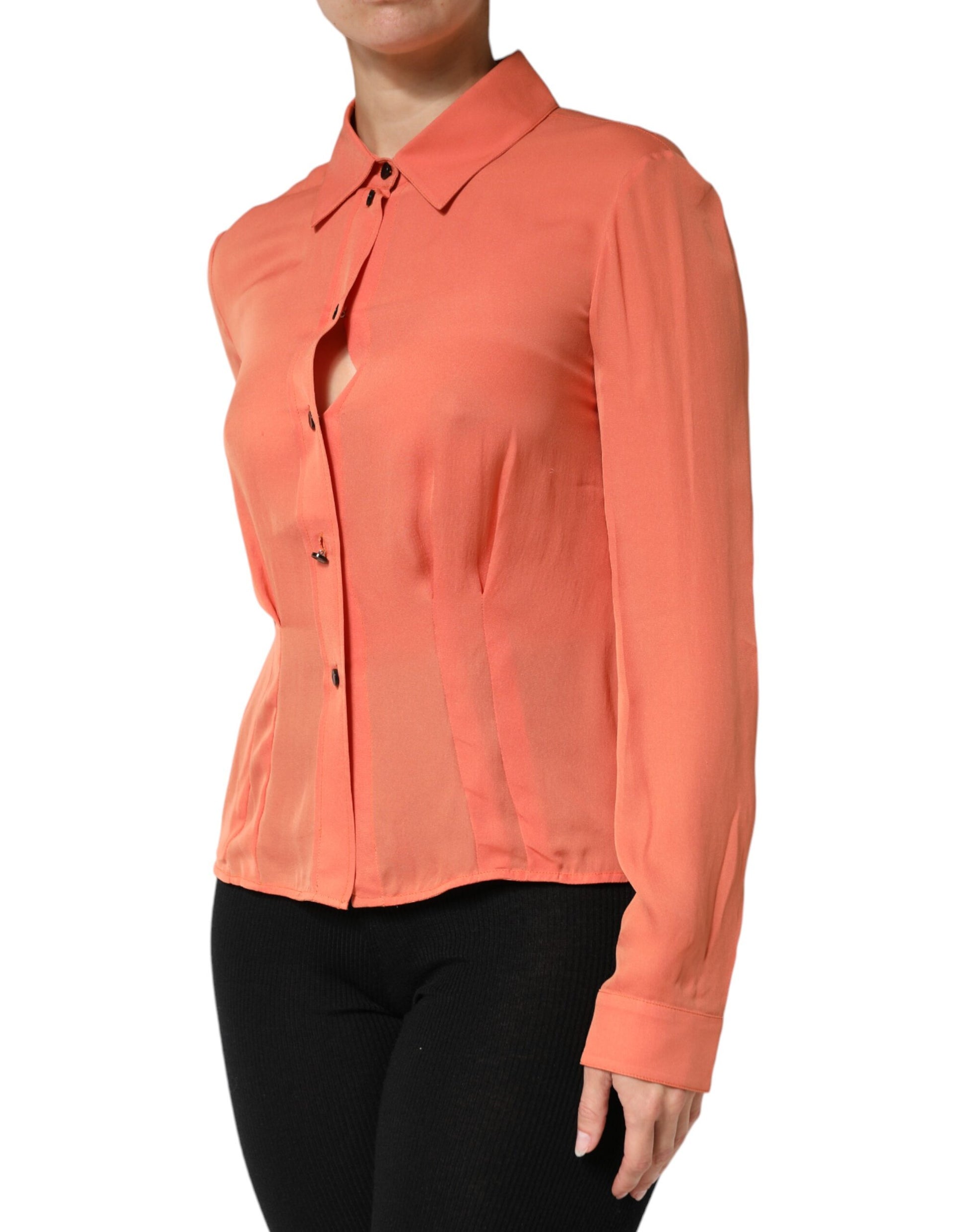 Emporio Armani Orange Collared Button Down Long Sleeves  Top