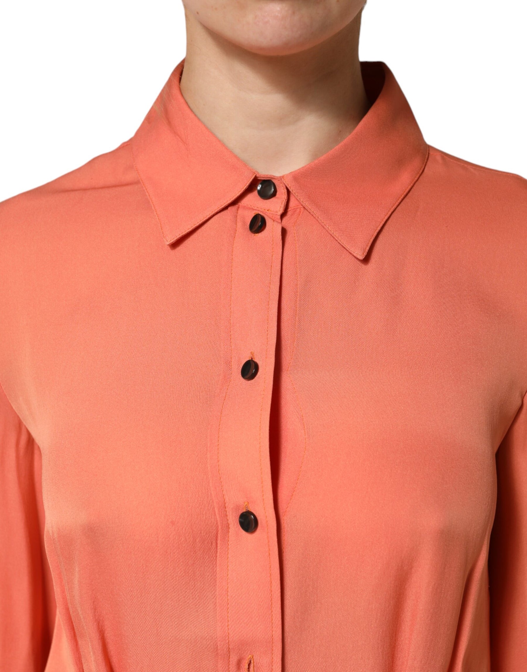 Emporio Armani Orange Collared Button Down Long Sleeves  Top | Regal Royce
