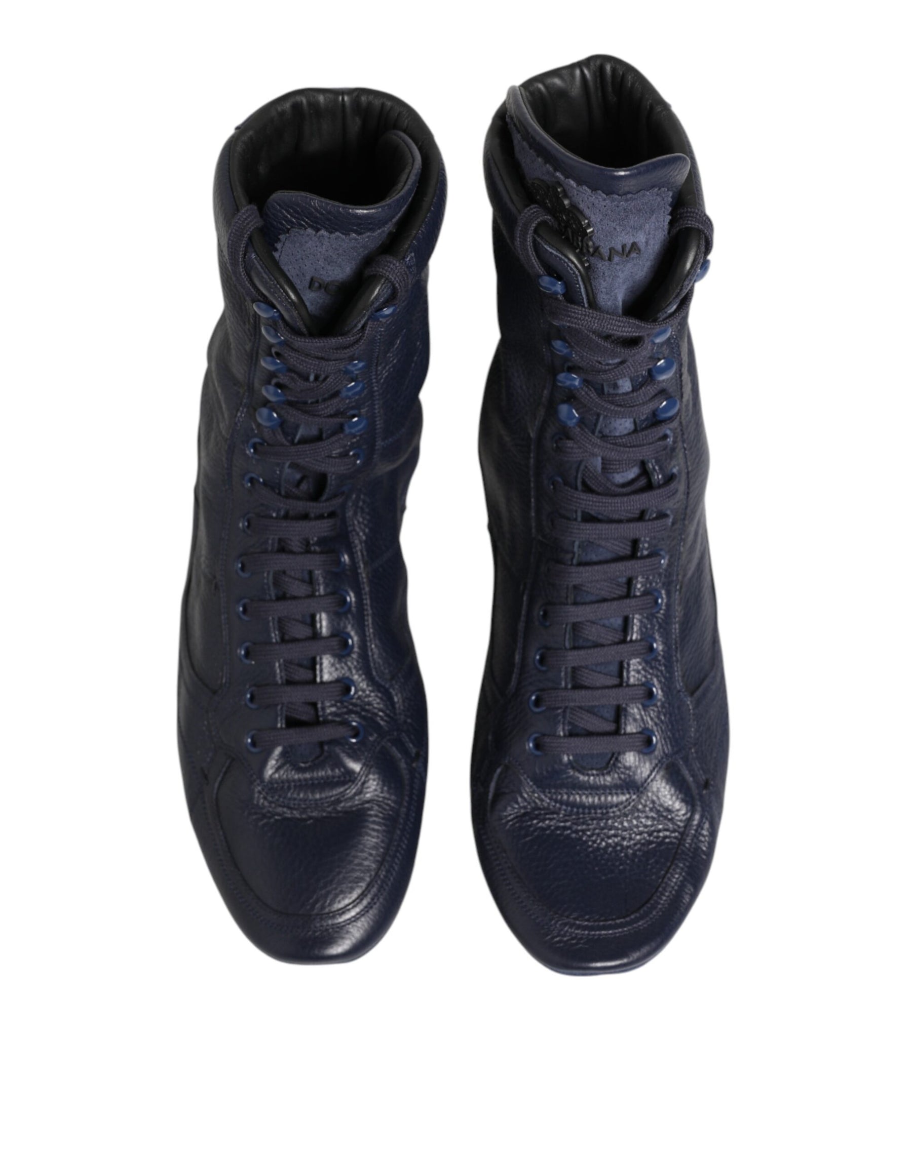Dolce & Gabbana Dark Blue Deer Leather Mid Calf Boots Shoes | Regal Royce