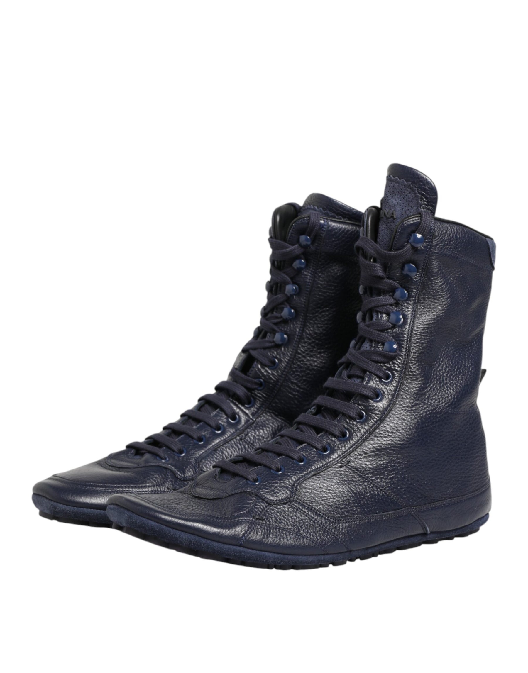 Dolce & Gabbana Dark Blue Deer Leather Mid Calf Boots Shoes | Regal Royce