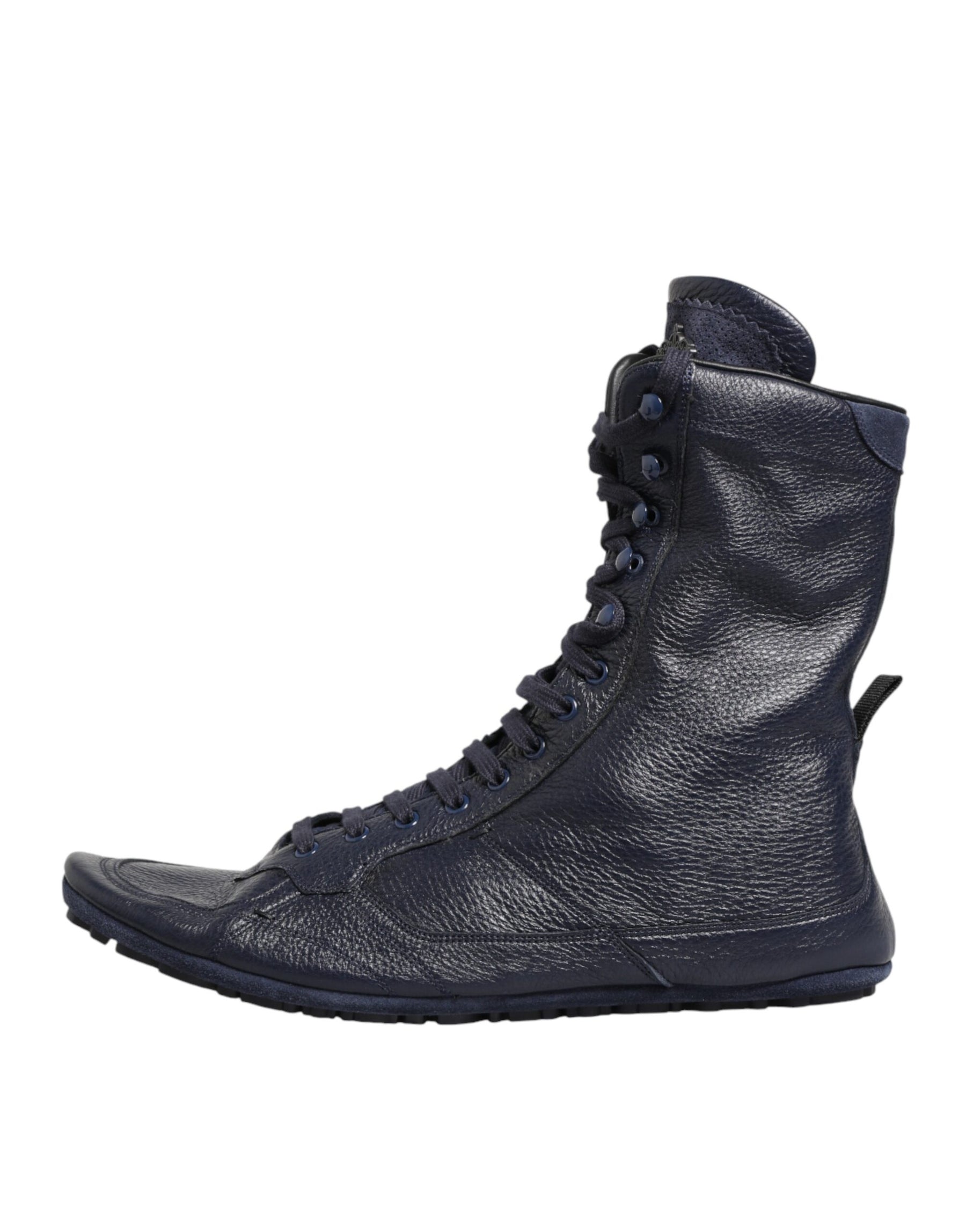 Dolce & Gabbana Dark Blue Deer Leather Mid Calf Boots Shoes | Regal Royce