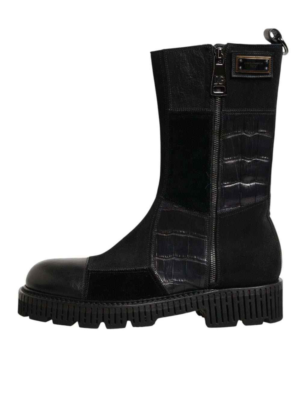 Dolce & Gabbana Black Patchwork Leather Mid Calf Boot  Shoes