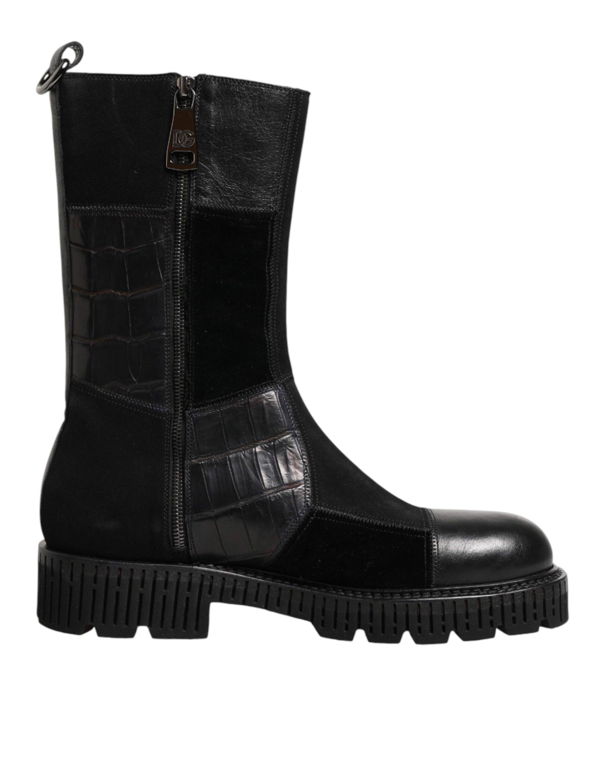 Dolce & Gabbana Black Patchwork Leather Mid Calf Boot  Shoes